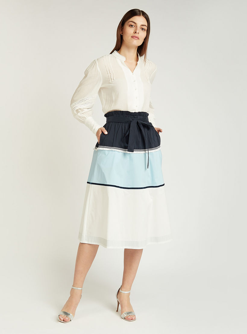 تنورة بقصة واسعة بقوالب ملونة بخصرمطاطي مرتفع من آيكونيك-women-clothing-bottoms-skirts-image-2