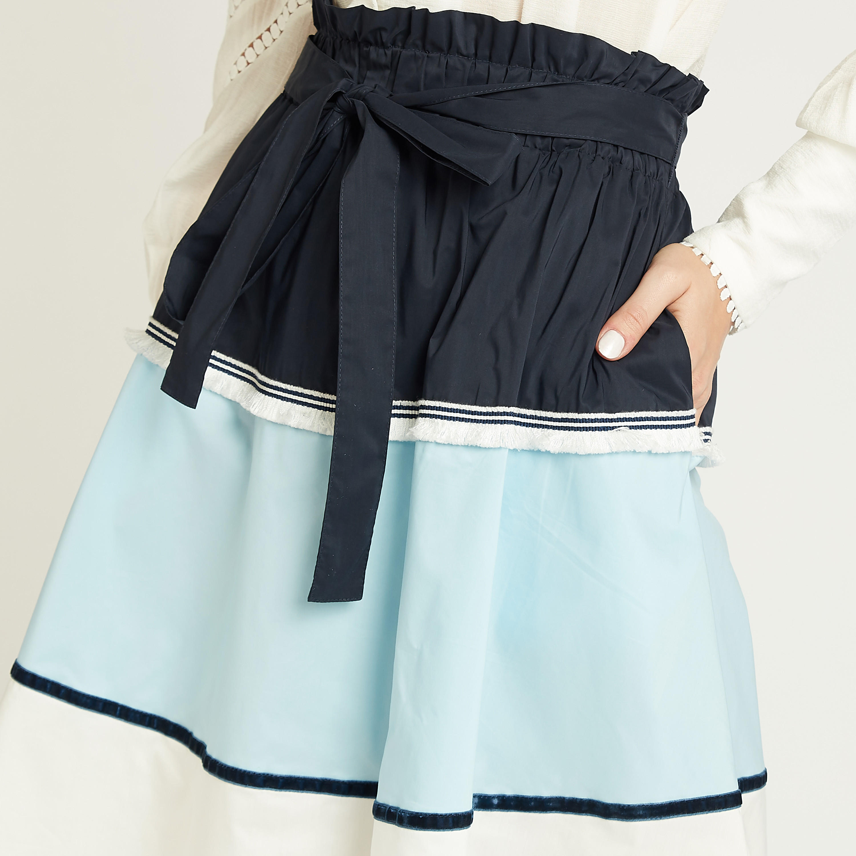 تنورة بقصة واسعة بقوالب ملونة بخصرمطاطي مرتفع من آيكونيك-women-clothing-bottoms-skirts-image-3