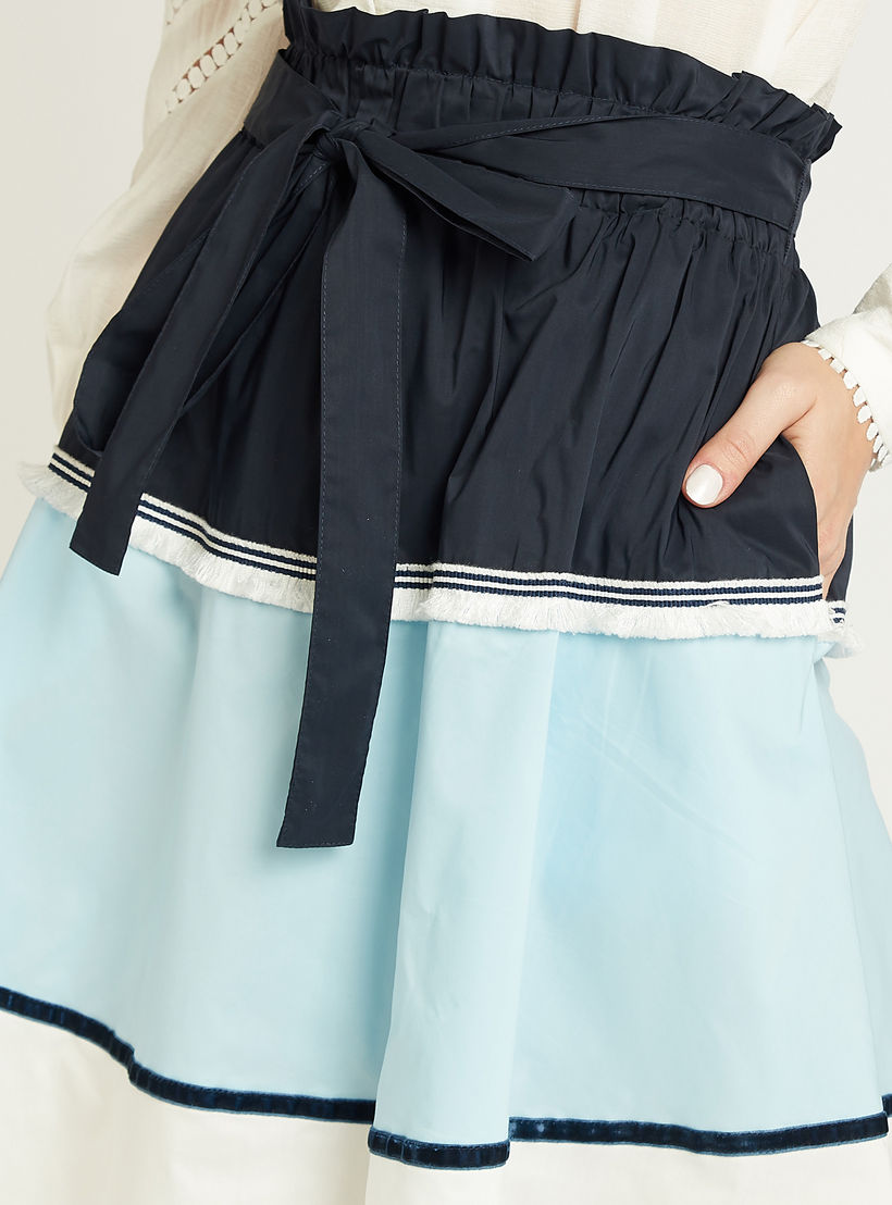 تنورة بقصة واسعة بقوالب ملونة بخصرمطاطي مرتفع من آيكونيك-women-clothing-bottoms-skirts-image-3