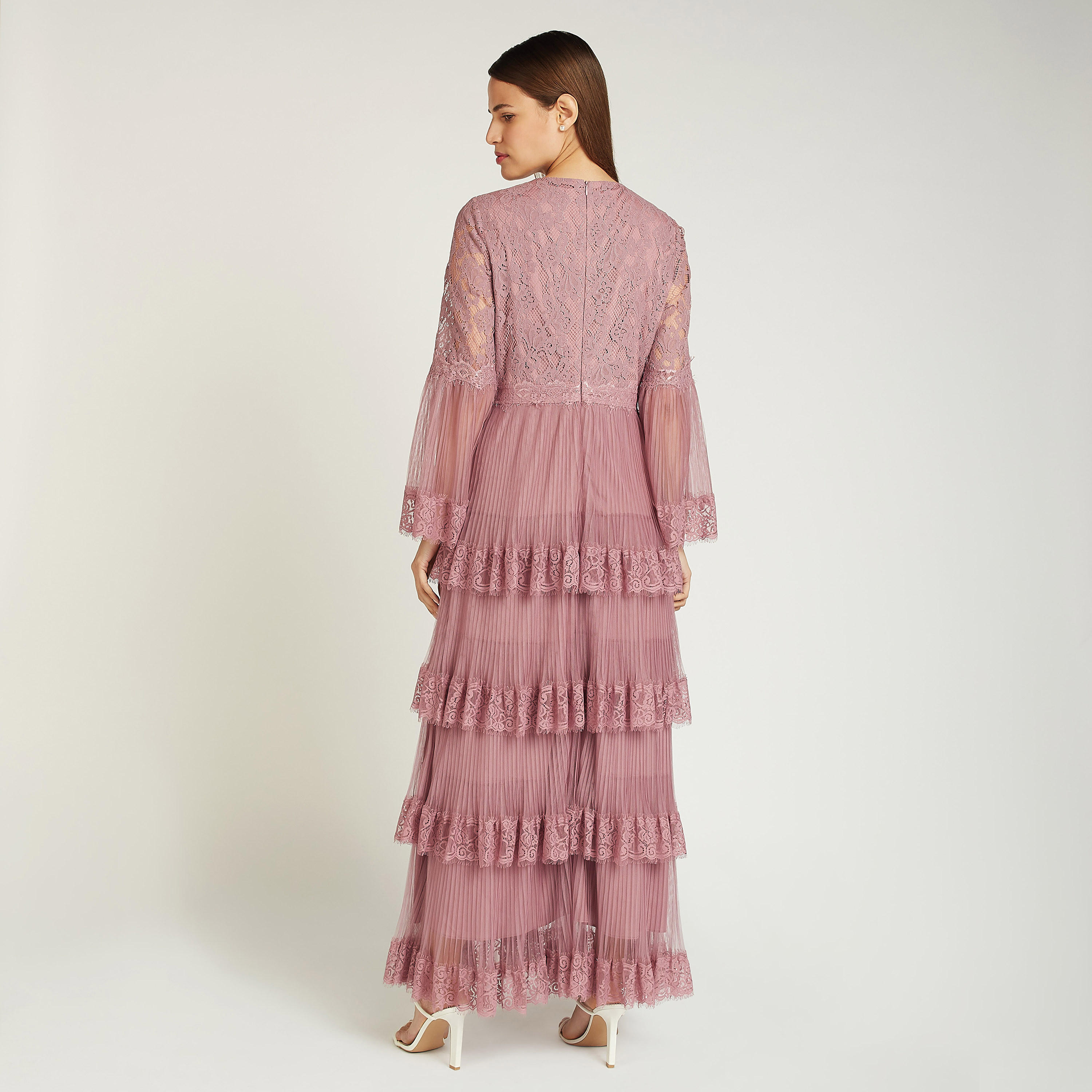 Embellished Maxi A-line Dress with Bell Sleeves and Frill Layer-women-clothing-dresses-image-3