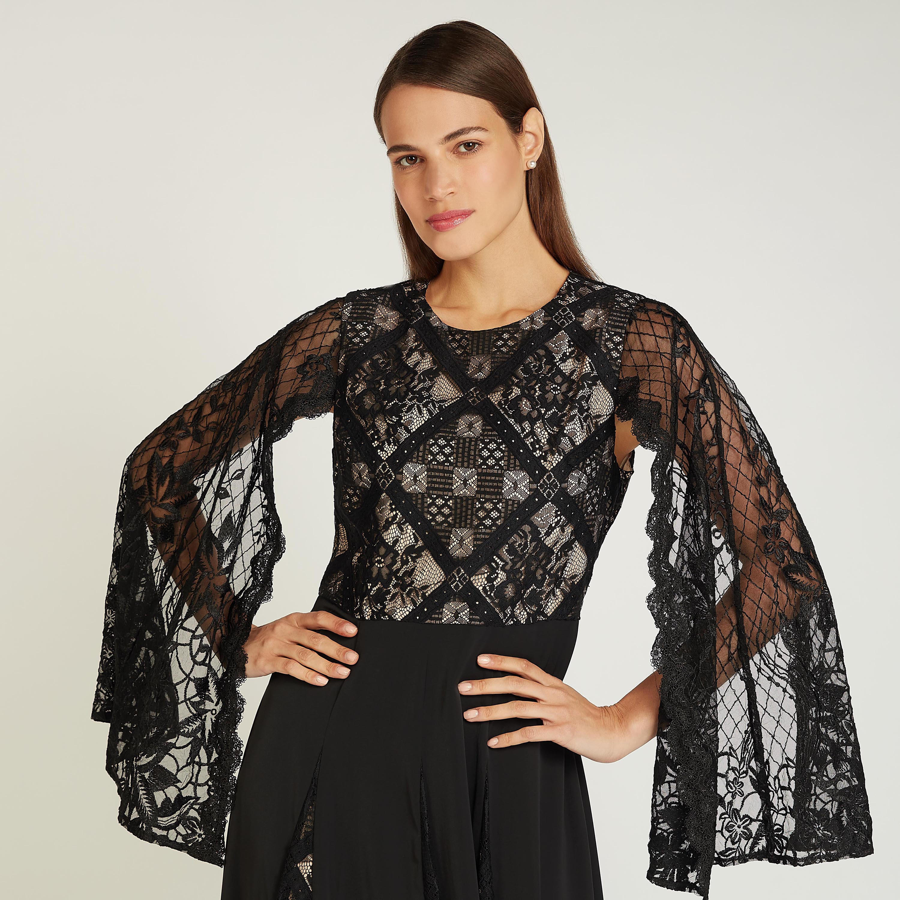 فستان إيه لاين طويل دانتيل بياقة مستديرة وأكمام كاب من آيكونيك-women-clothing-dresses-image-3