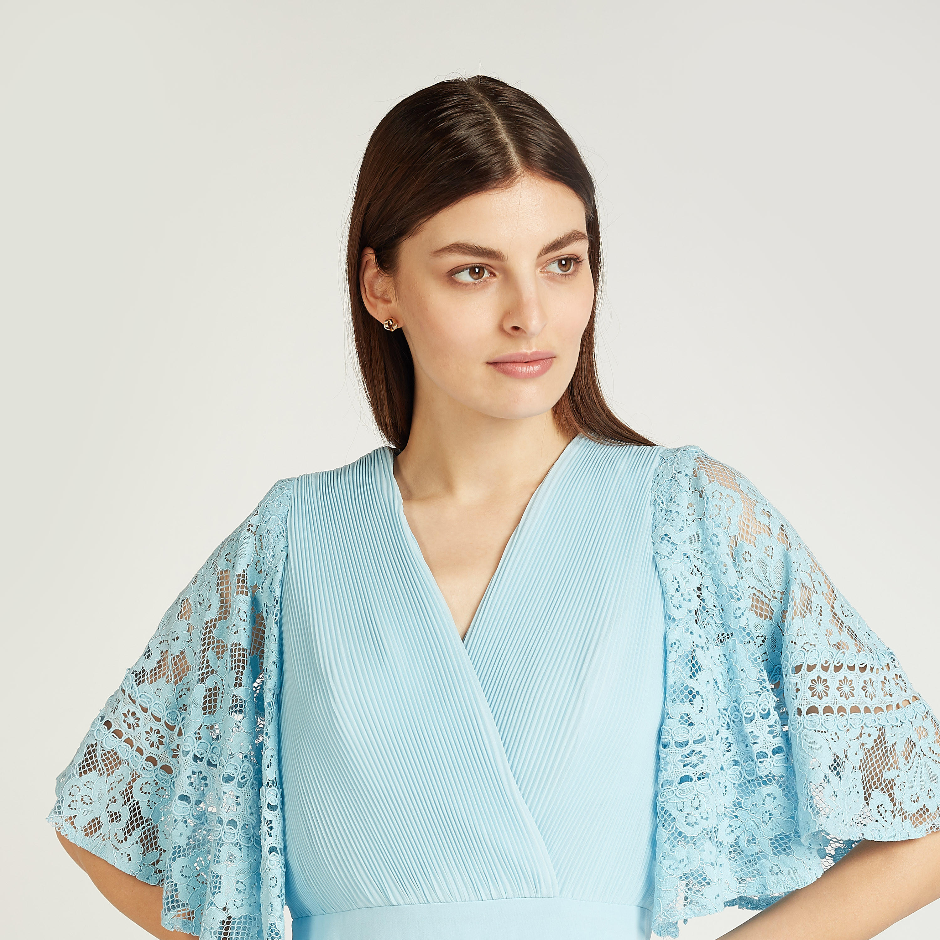 Iconic Textured Maxi A-line Dress with V-neck and Flared Sleeves-women-clothing-dresses-image-3