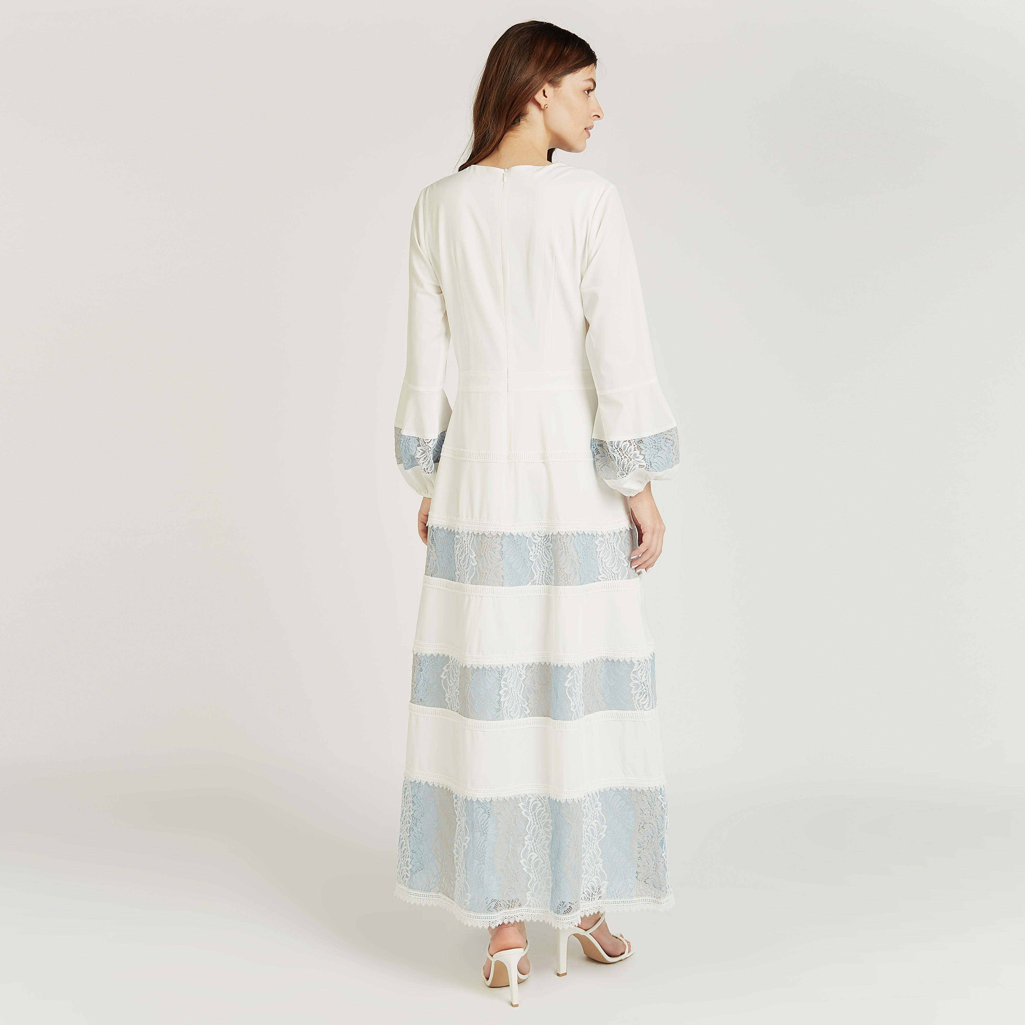 فستان دانتيل إيه لاين طويل بأكمام بيشوب بياقة v من آيكونيك-women-clothing-dresses-image-3