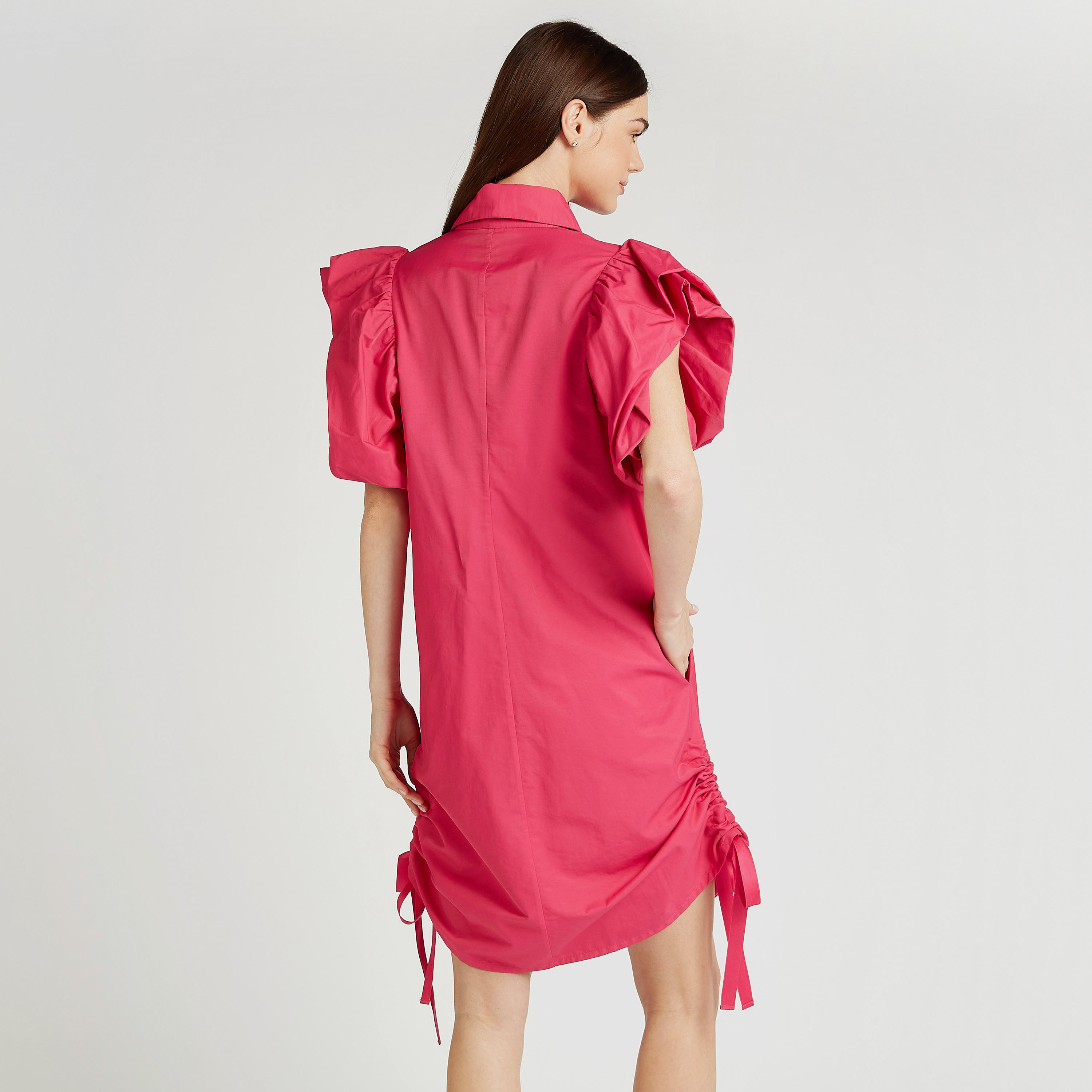 Iconic Solid Midi Shirt Dress with Short Sleeves and Tie Ups-women-clothing-dresses-image-4