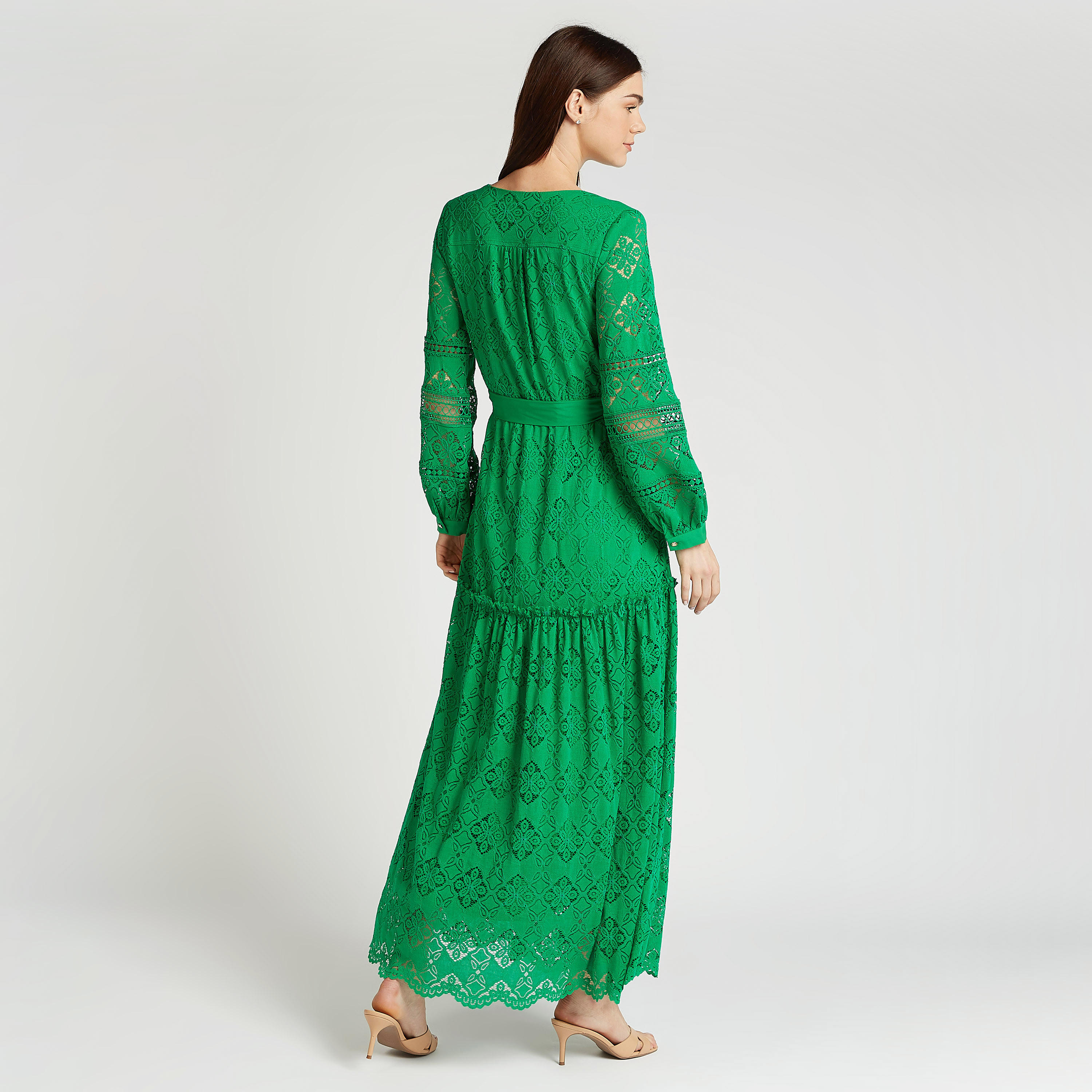 فستان دانتيل إيه لاين طويل بأكمام بيشوب وأربطة من آيكونيك-women-clothing-dresses-image-3