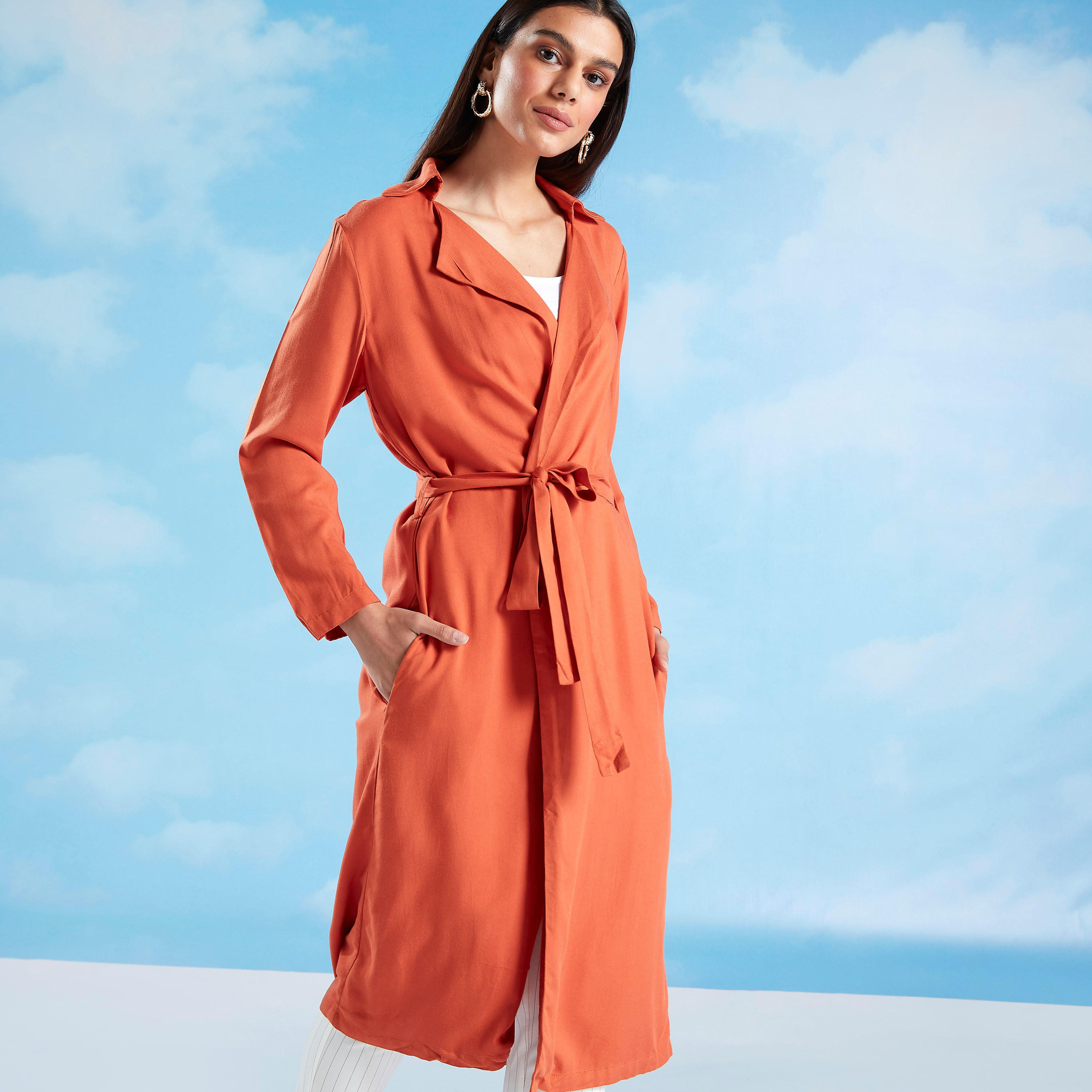 Iconic Plain Longline Jacket with Long Sleeves and Pocket Detail-women-winterwear-coatsandjackets-jackets-image-1