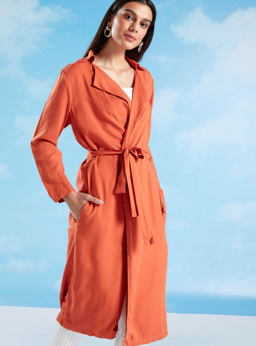 Iconic Plain Longline Jacket with Long Sleeves and Pocket Detail-women-winterwear-coatsandjackets-jackets-image-1