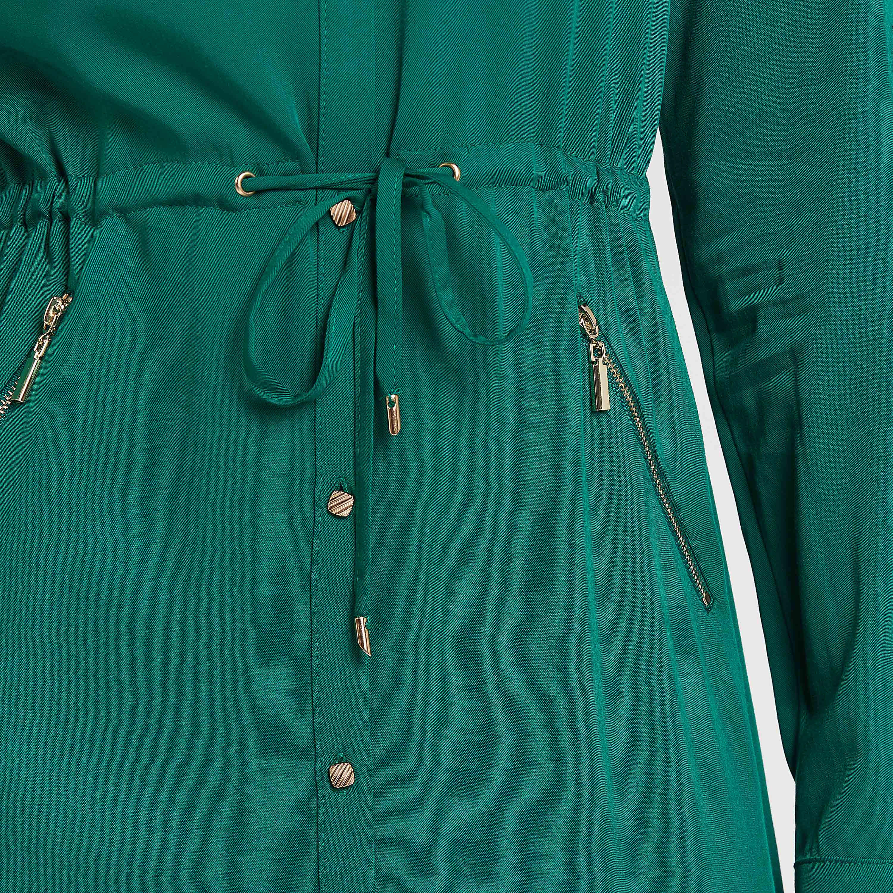 فستان قميص سادة طويل بأكمام طويلة ورباط من آيكونيك-women-clothing-dresses-image-3