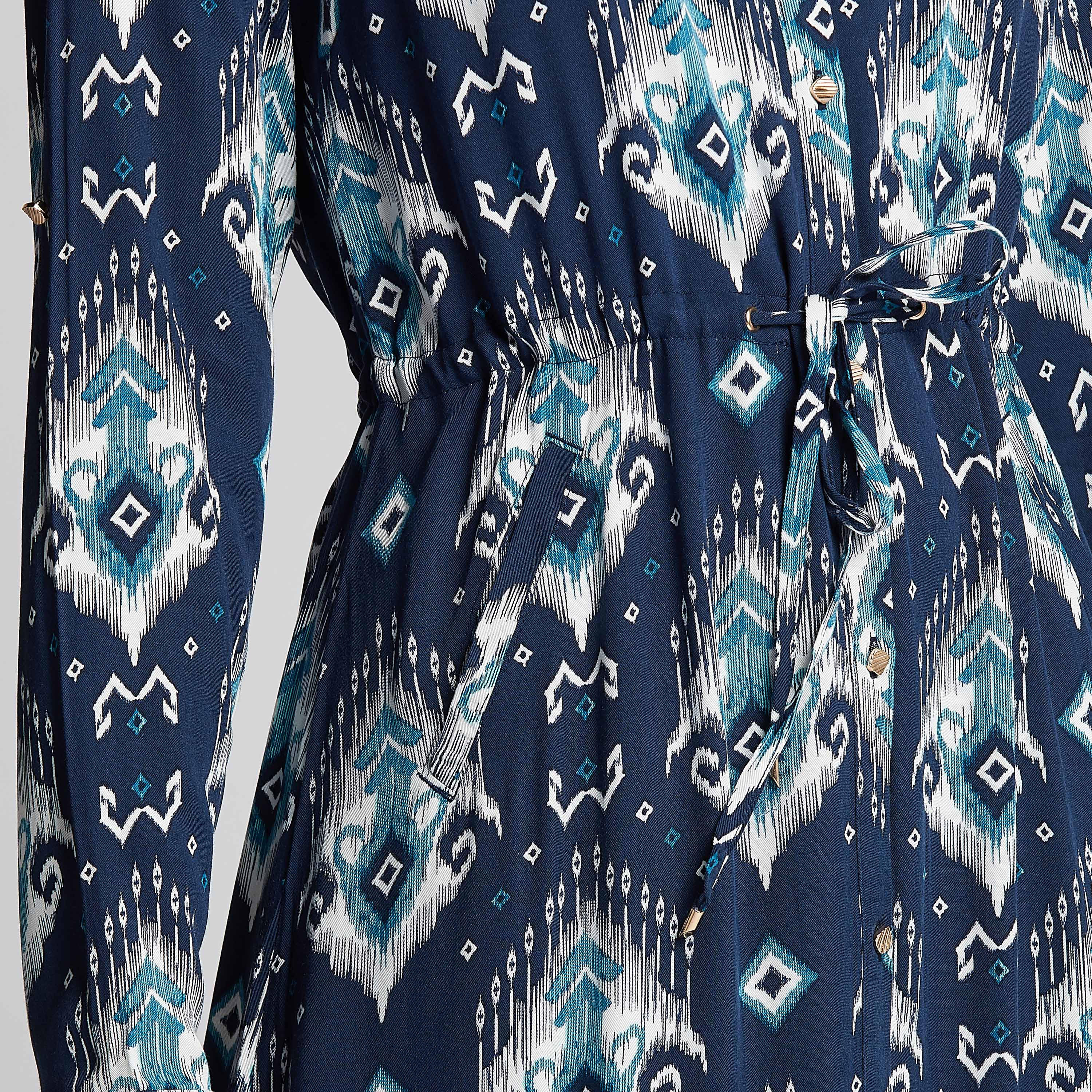 فستان قميص سادة طويل بأكمام طويلة ورباط و طبعات من آيكونيك-women-clothing-dresses-image-3