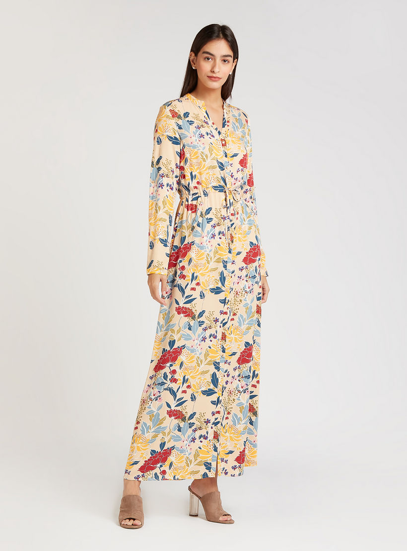 فستان قميص طويل بأكمام طويلة ورباط و طبعات من آيكونيك-women-clothing-dresses-image-1