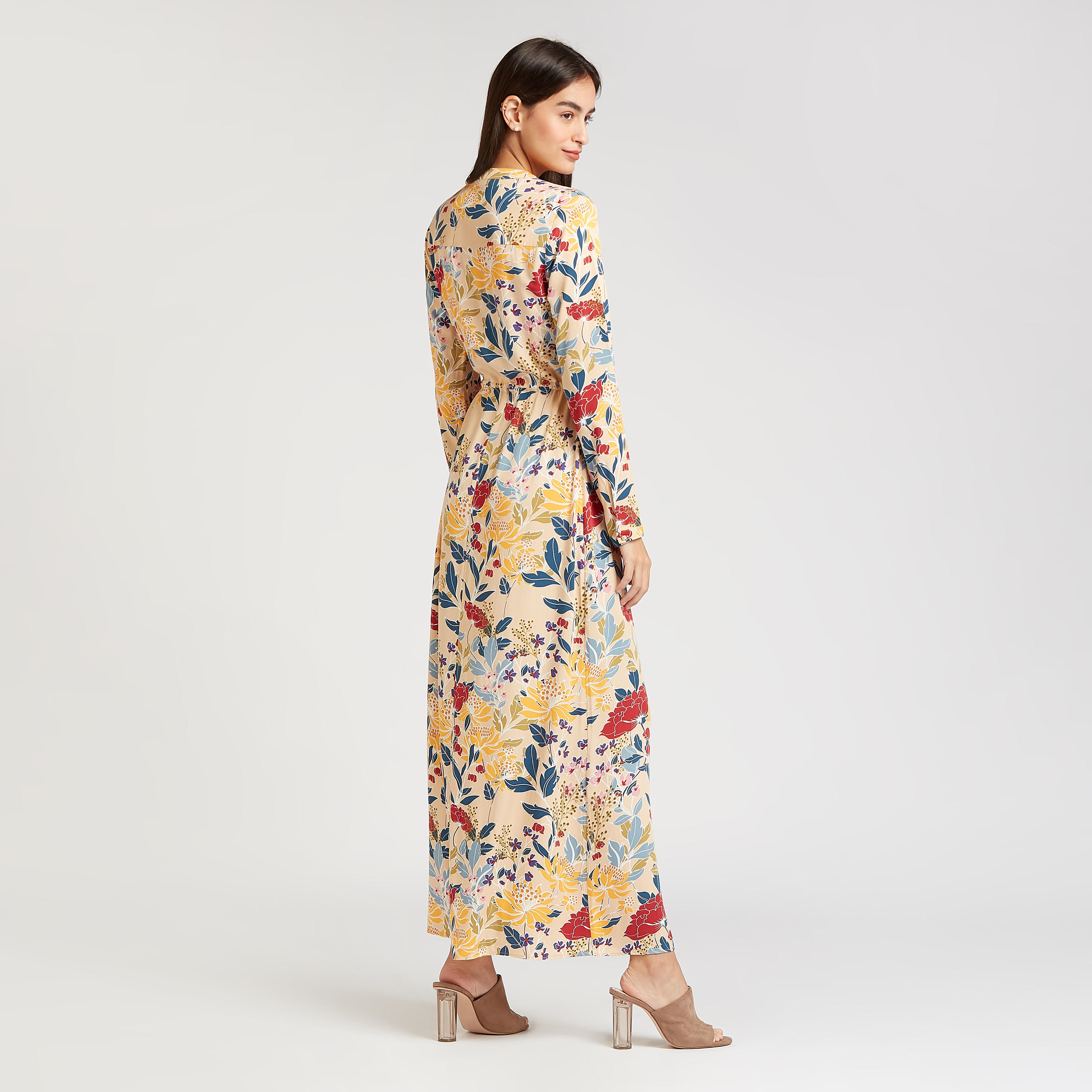 فستان قميص طويل بأكمام طويلة ورباط و طبعات من آيكونيك-women-clothing-dresses-image-4