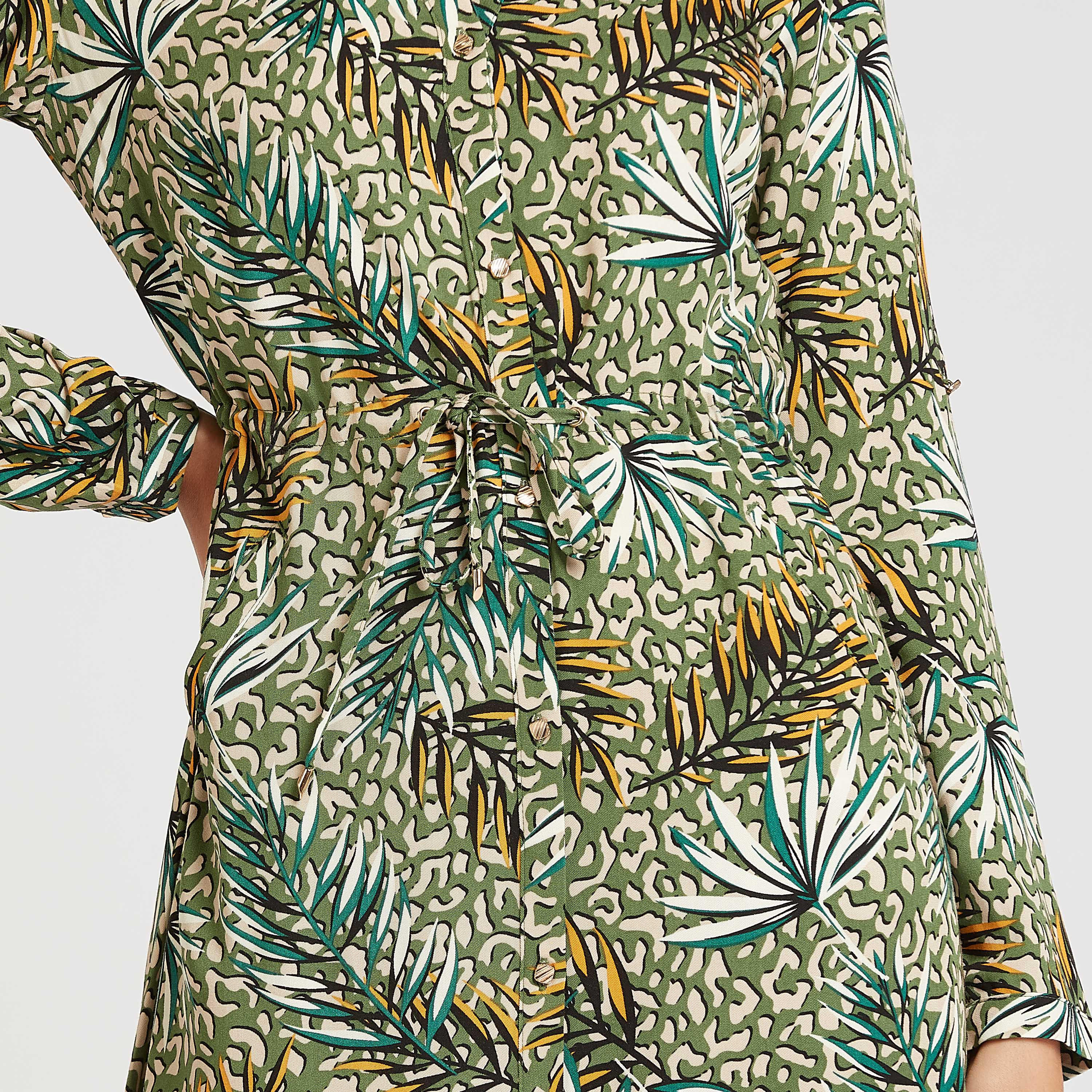 فستان قميص سادة طويل بأكمام طويلة ورباط و طبعات من آيكونيك-women-clothing-dresses-image-3