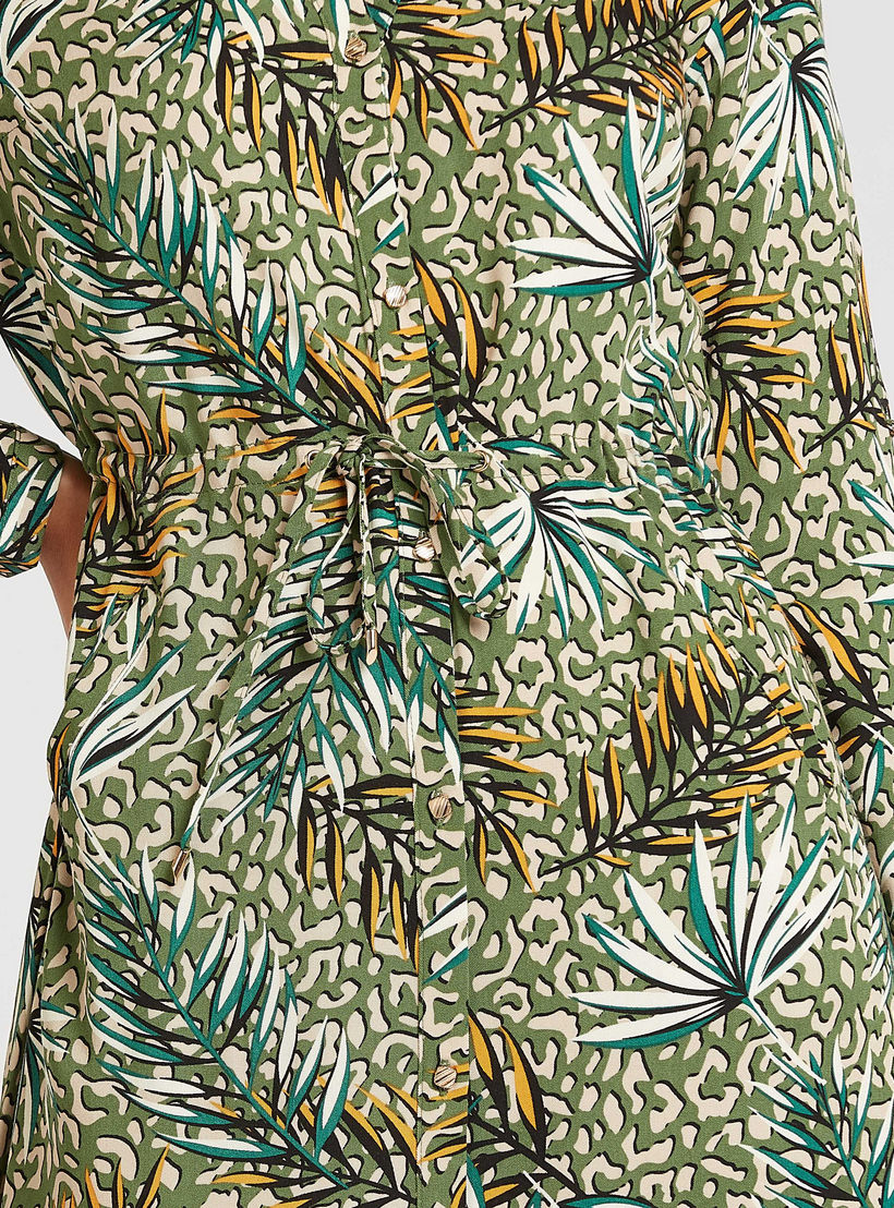 فستان قميص سادة طويل بأكمام طويلة ورباط و طبعات من آيكونيك-women-clothing-dresses-image-3