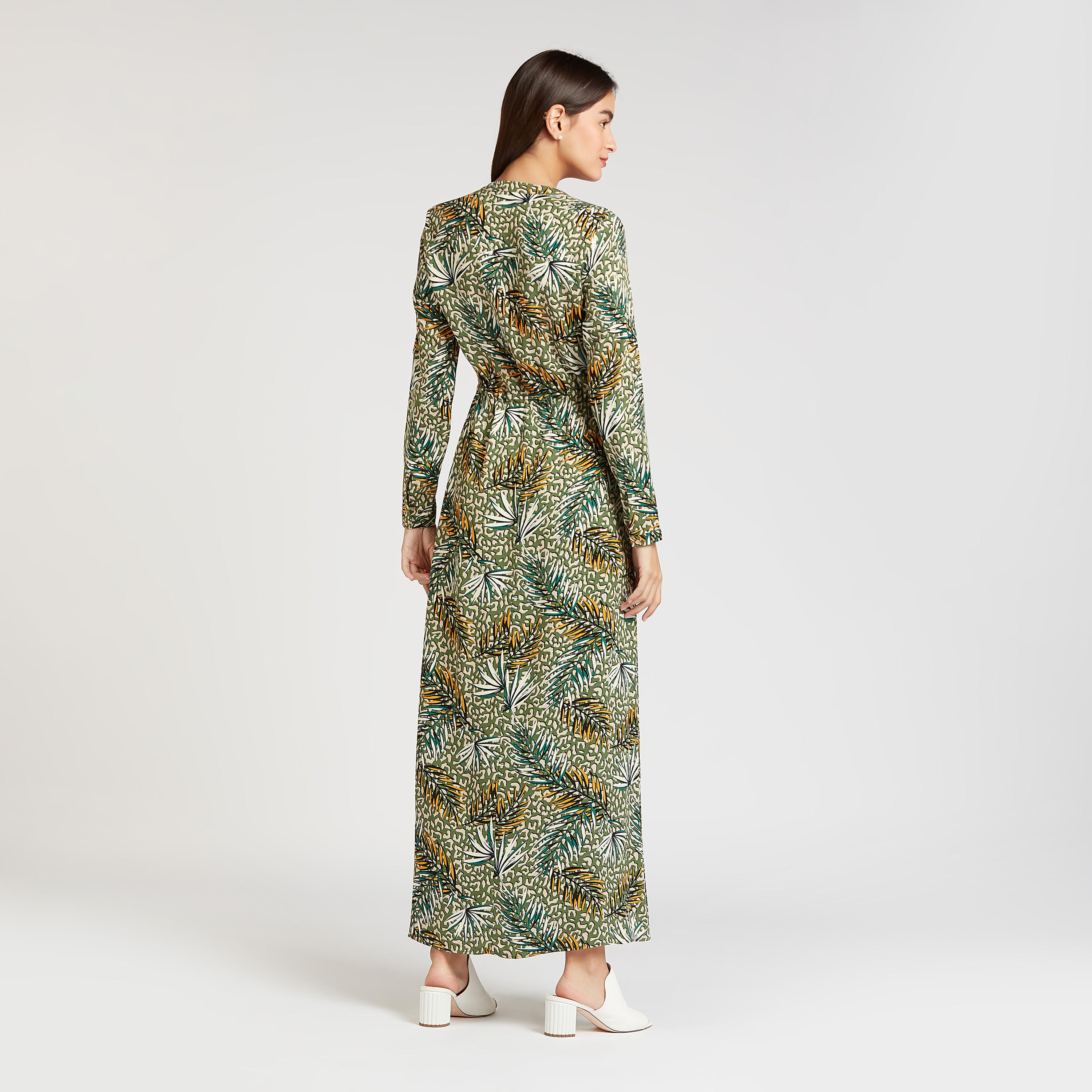 فستان قميص سادة طويل بأكمام طويلة ورباط و طبعات من آيكونيك-women-clothing-dresses-image-4