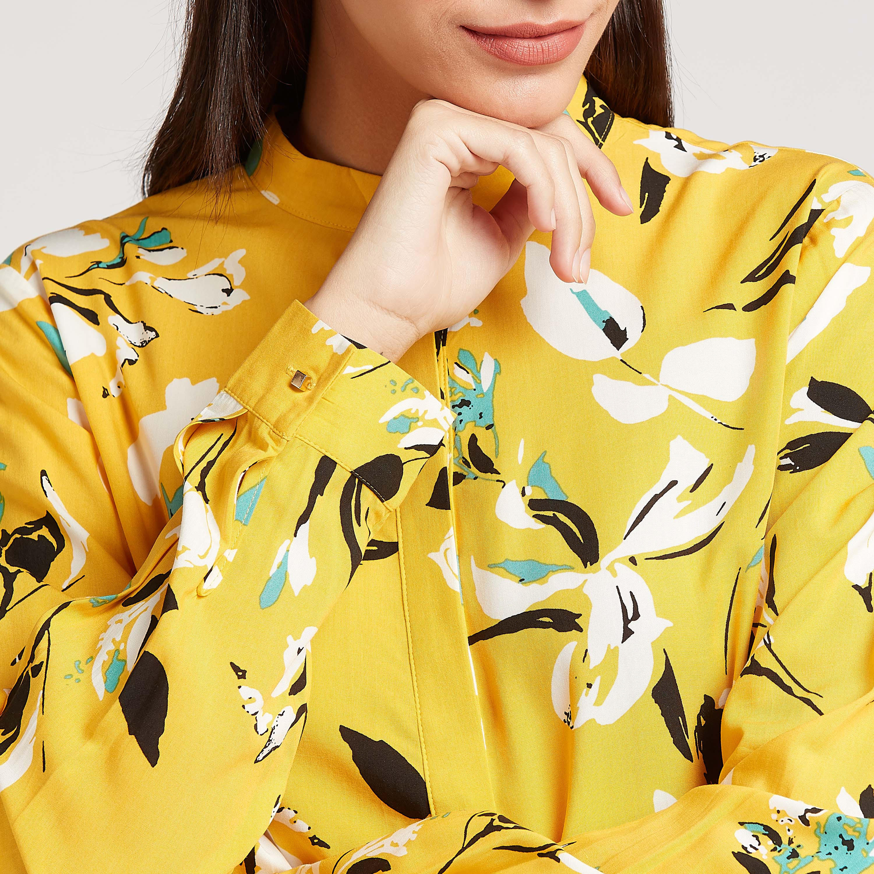 بلوزة بياقة ماندارين وأكمام طويلة وطبعات من آيكونيك-women-clothing-shirtsandblouses-blouses-image-3
