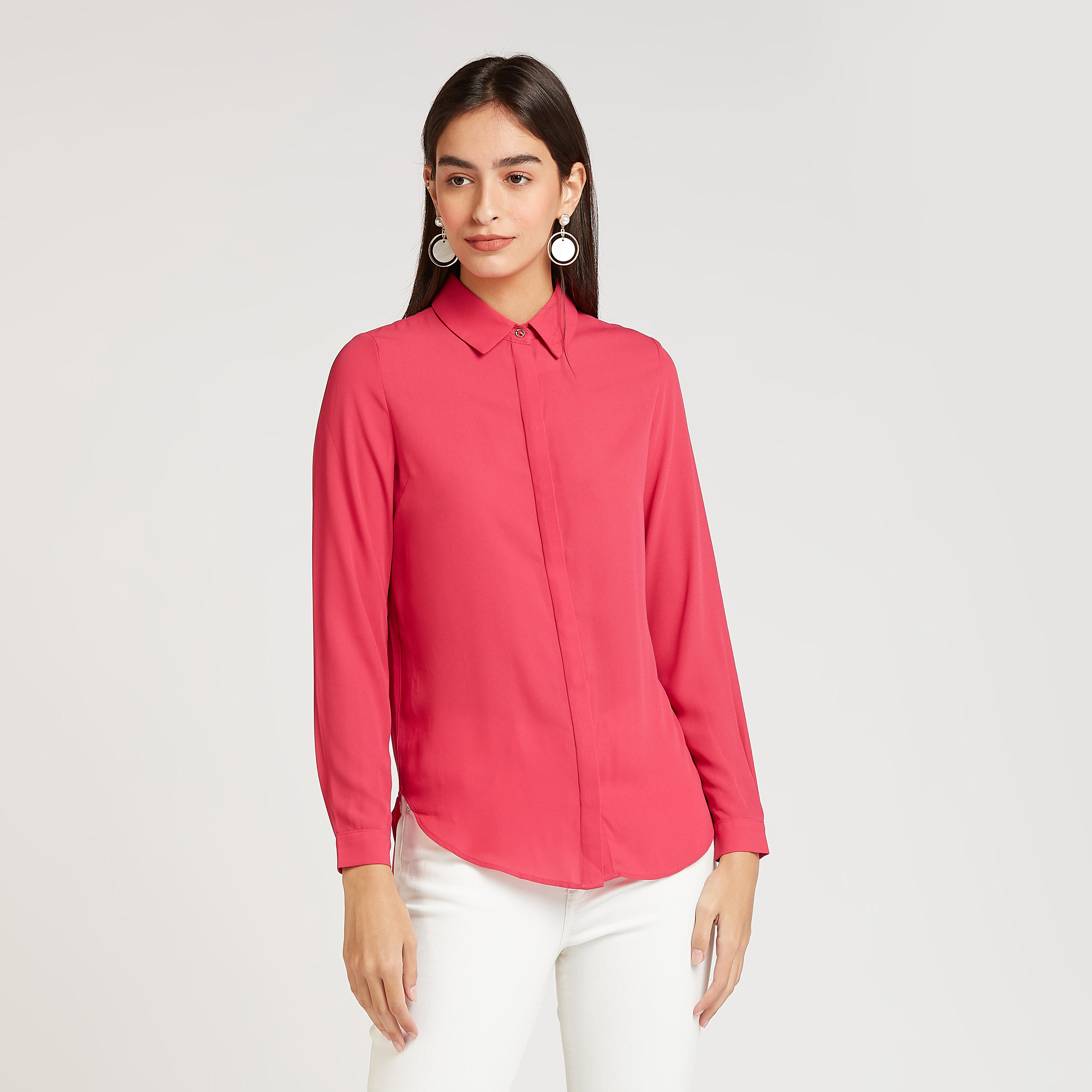 Iconic Solid Shirt with Long Sleeves and Spread Collar-women-clothing-shirtsandblouses-shirts-image-1