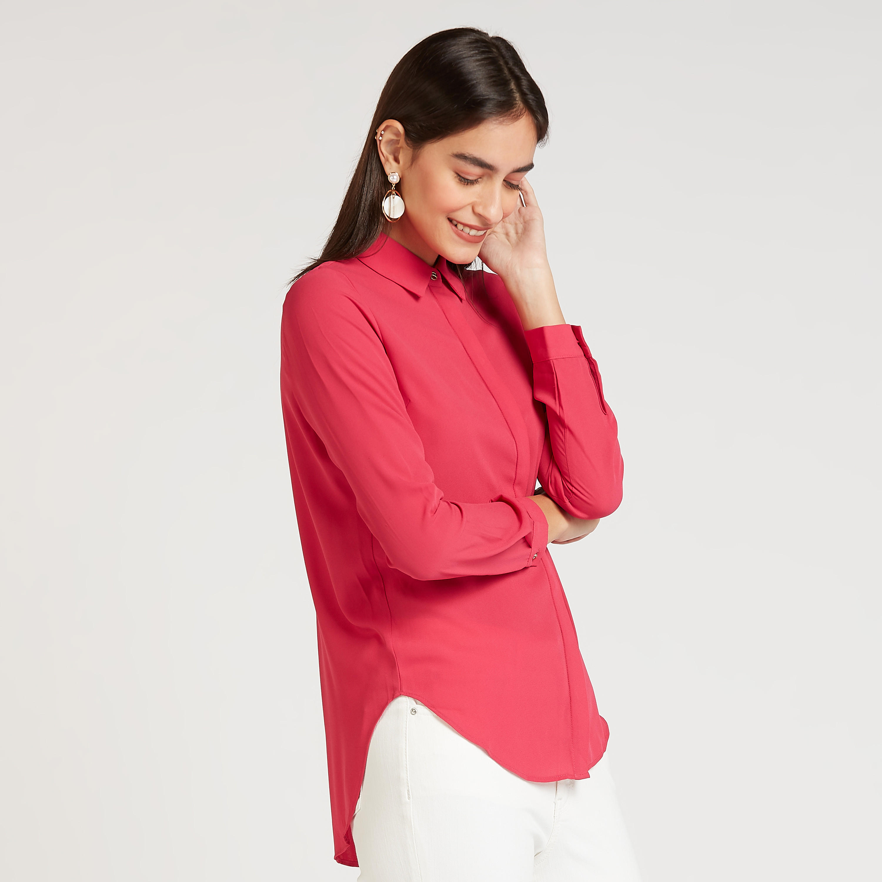 Iconic Solid Shirt with Long Sleeves and Spread Collar-women-clothing-shirtsandblouses-shirts-image-5