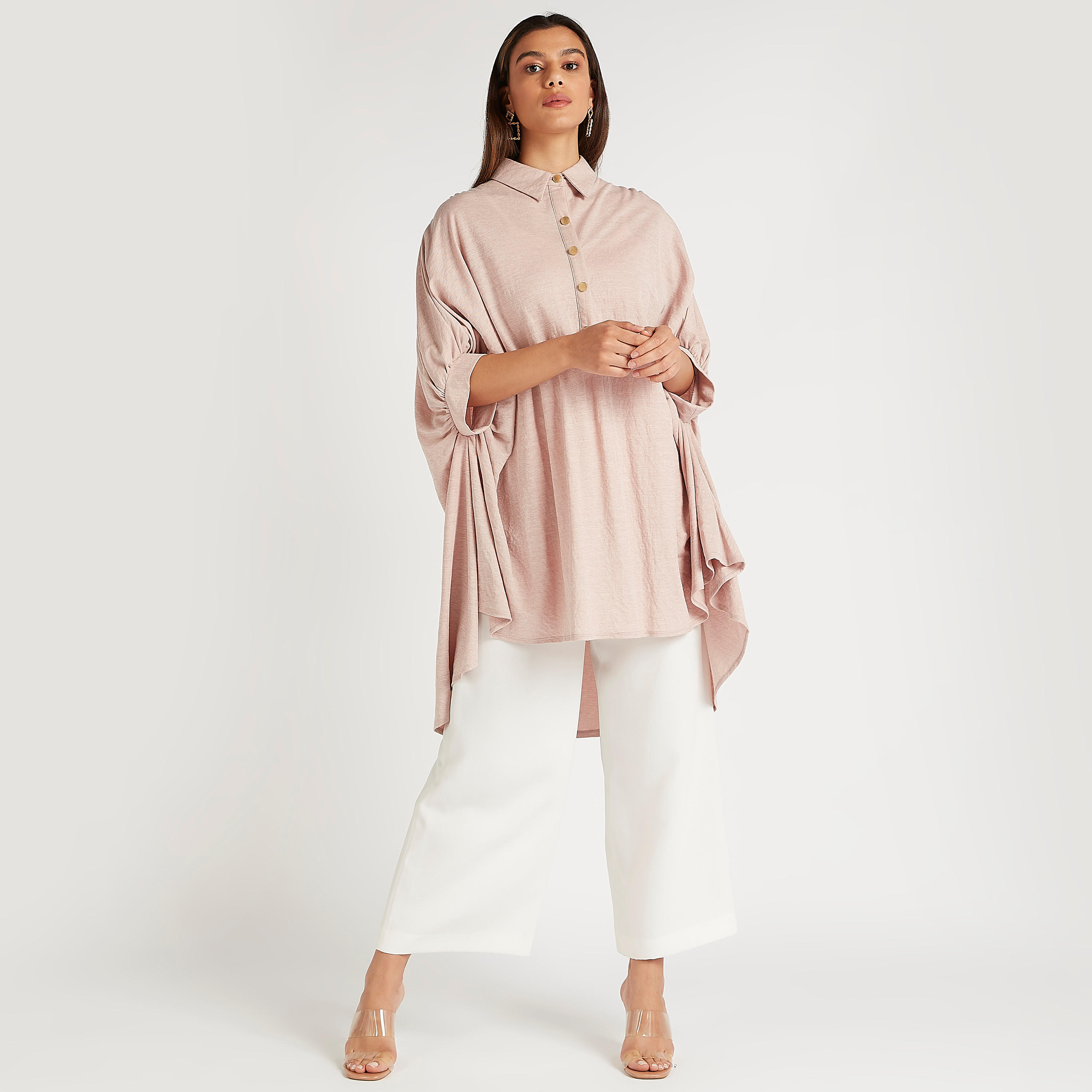 تونيك بارز الملمس بياقة عادية وحوّاف غير مستوية من آيكونيك-women-clothing-shirtsandblouses-blouses-image-2