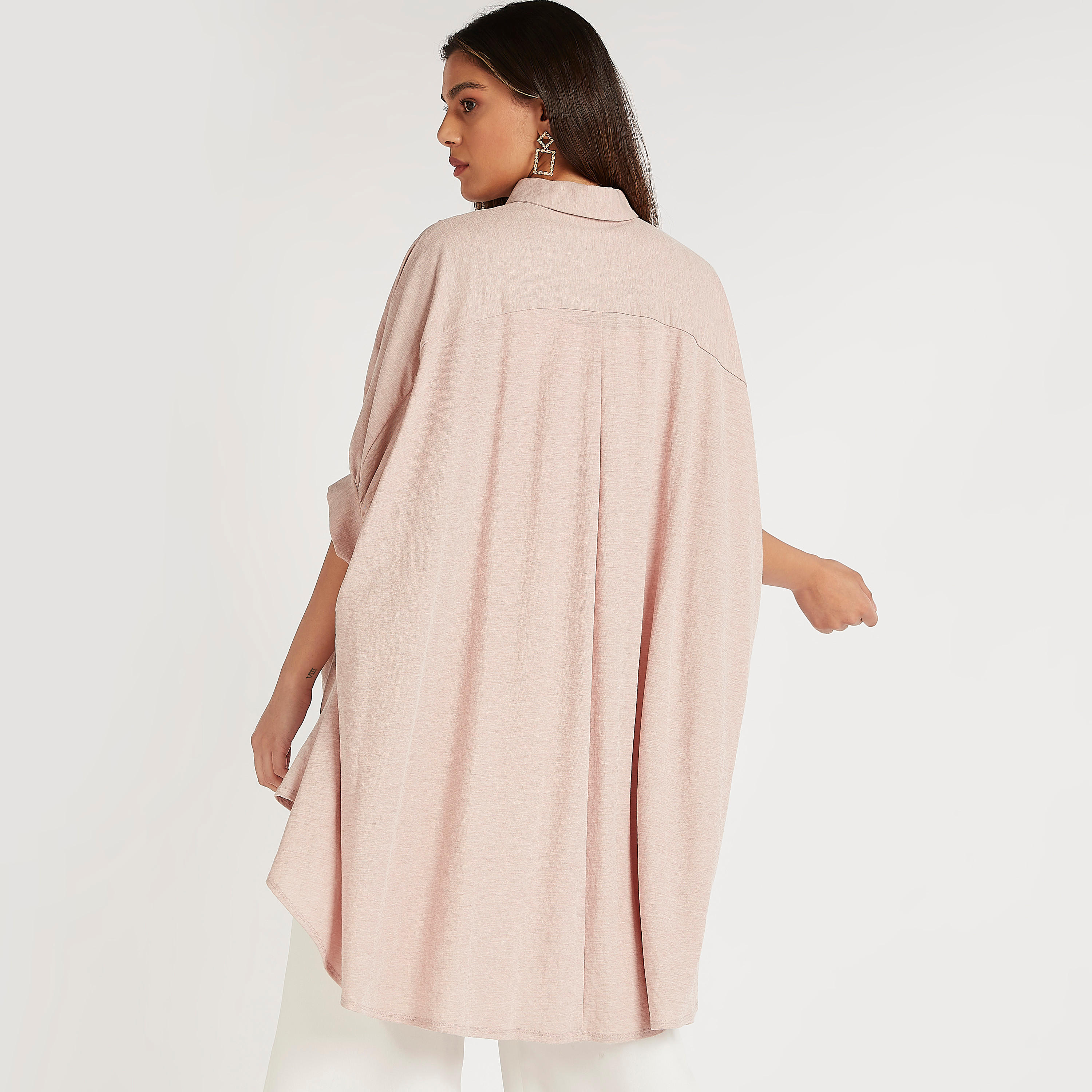 تونيك بارز الملمس بياقة عادية وحوّاف غير مستوية من آيكونيك-women-clothing-shirtsandblouses-blouses-image-4