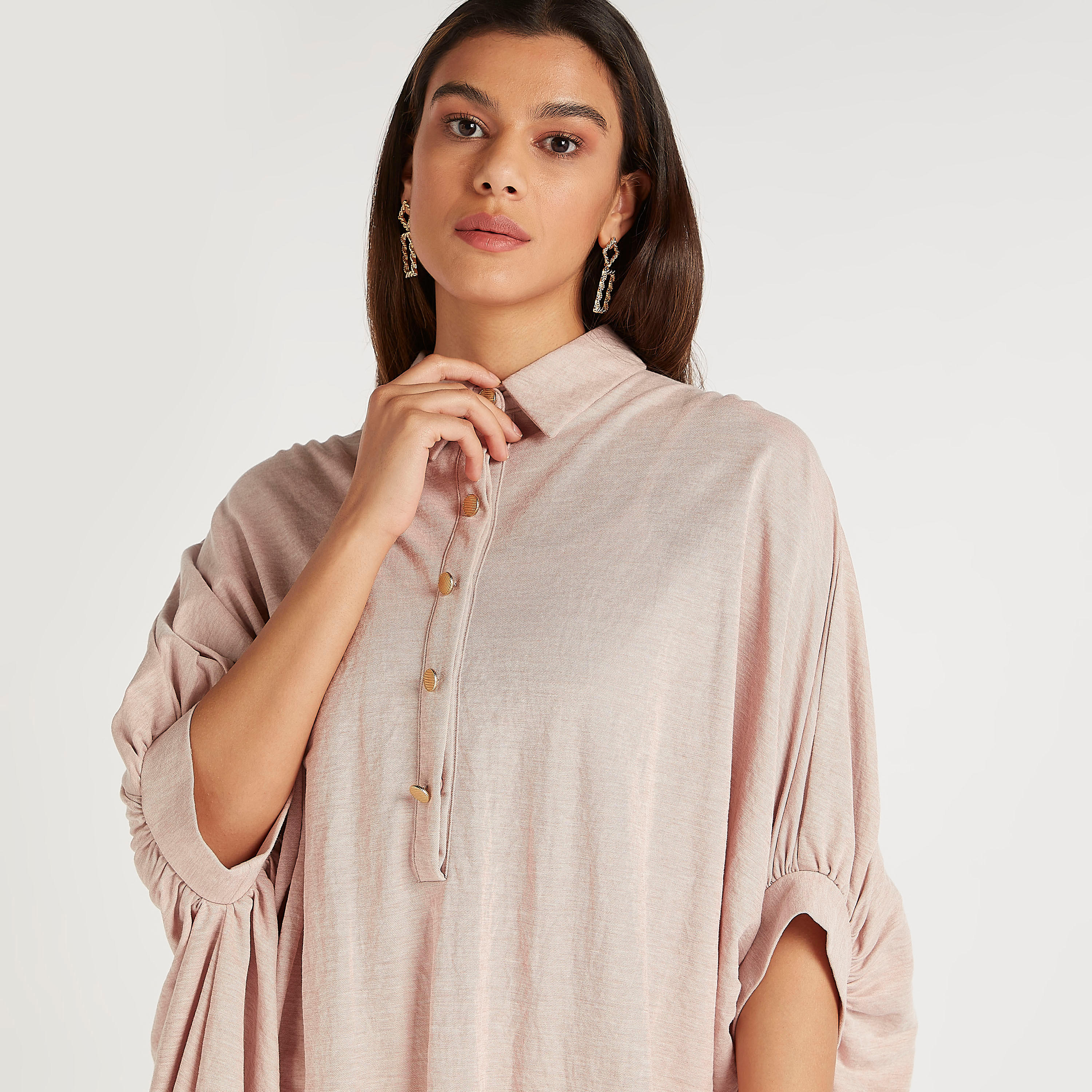 تونيك بارز الملمس بياقة عادية وحوّاف غير مستوية من آيكونيك-women-clothing-shirtsandblouses-blouses-image-7