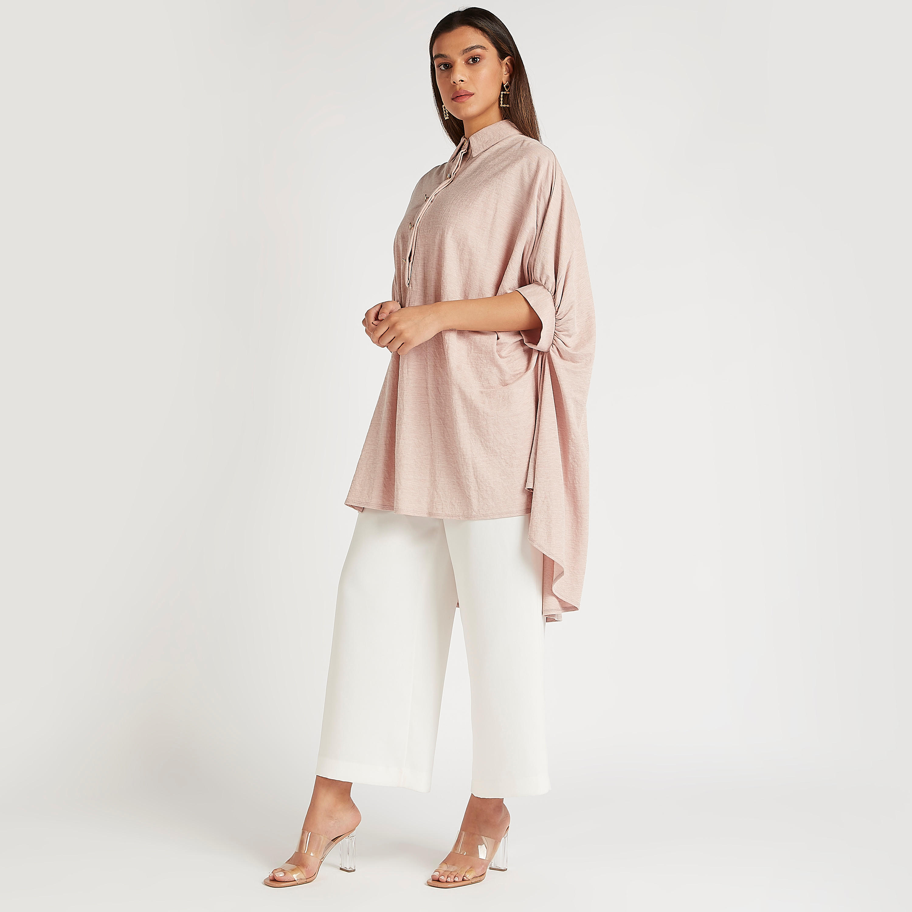 تونيك بارز الملمس بياقة عادية وحوّاف غير مستوية من آيكونيك-women-clothing-shirtsandblouses-blouses-image-8