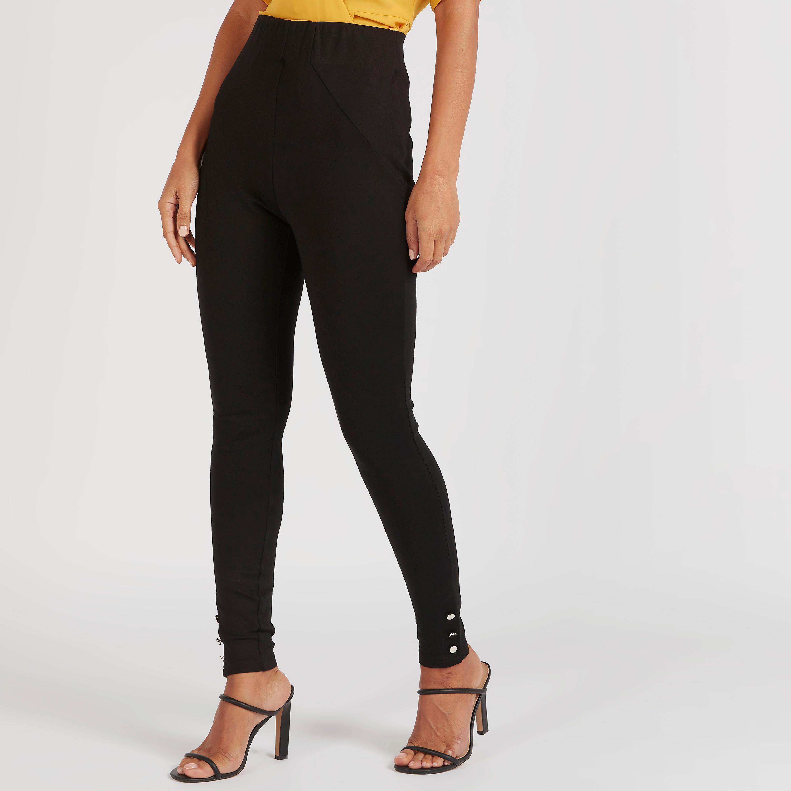 بنطلون سادة بأزرار من آيكونك-women-clothing-bottoms-leggings-image-1