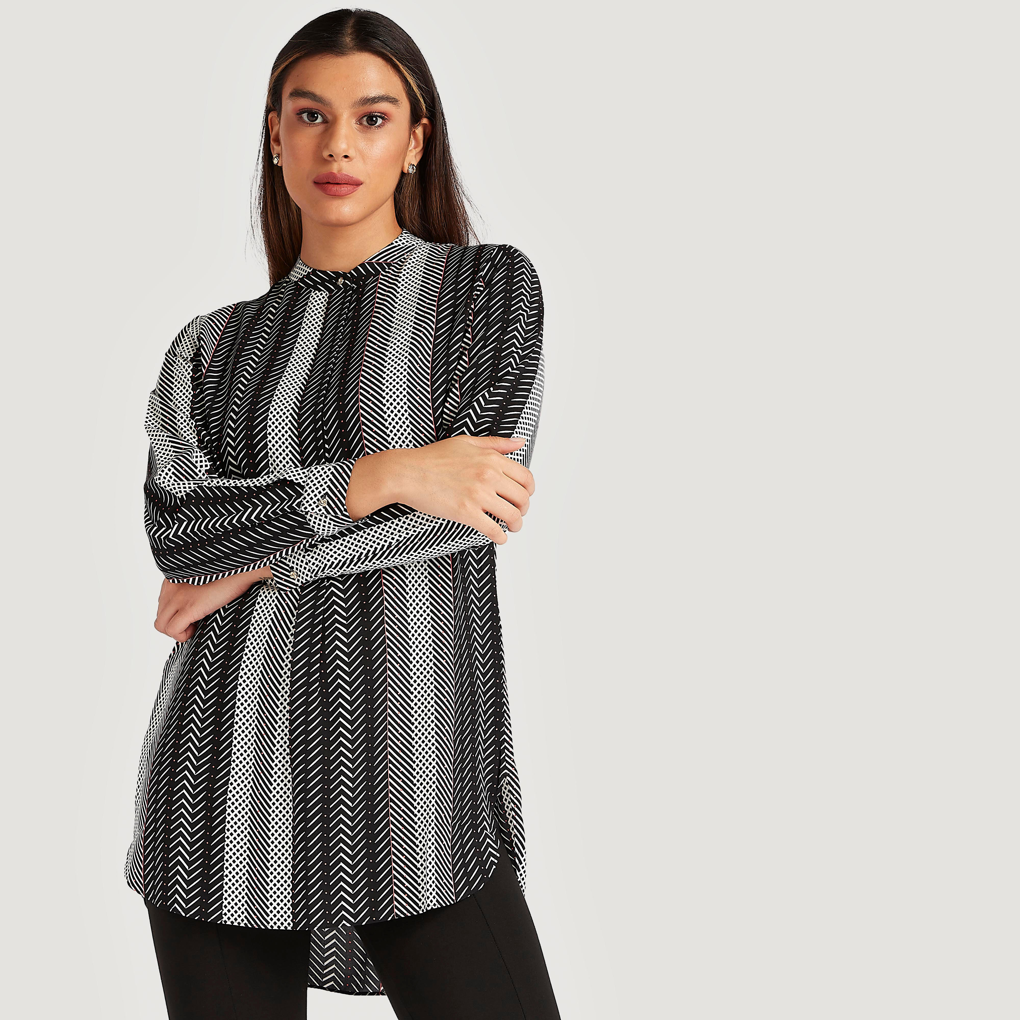 بلوزة طويلة بأكمام طويلة وطبعات من آيكونيك-women-clothing-shirtsandblouses-blouses-image-1