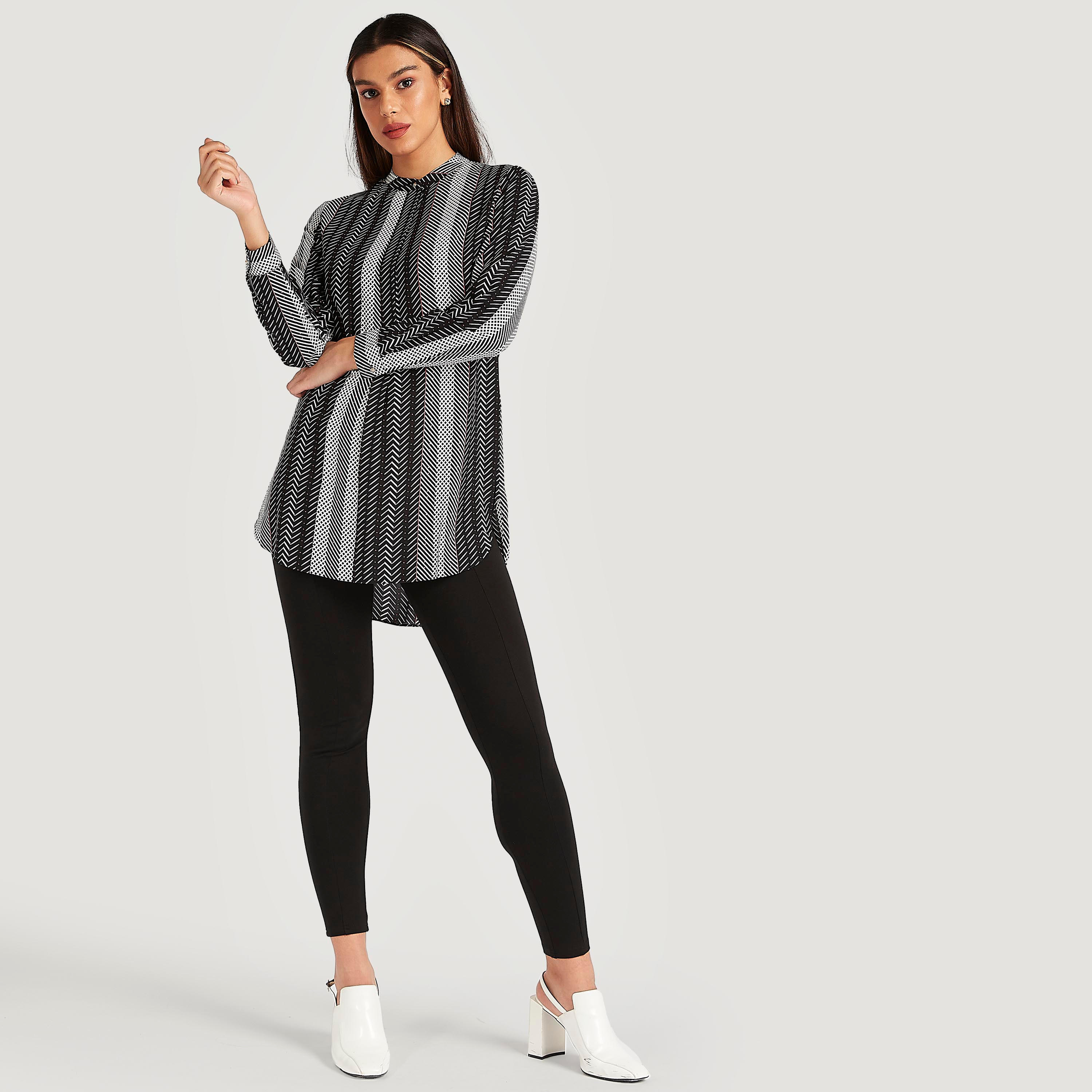 بلوزة طويلة بأكمام طويلة وطبعات من آيكونيك-women-clothing-shirtsandblouses-blouses-image-2