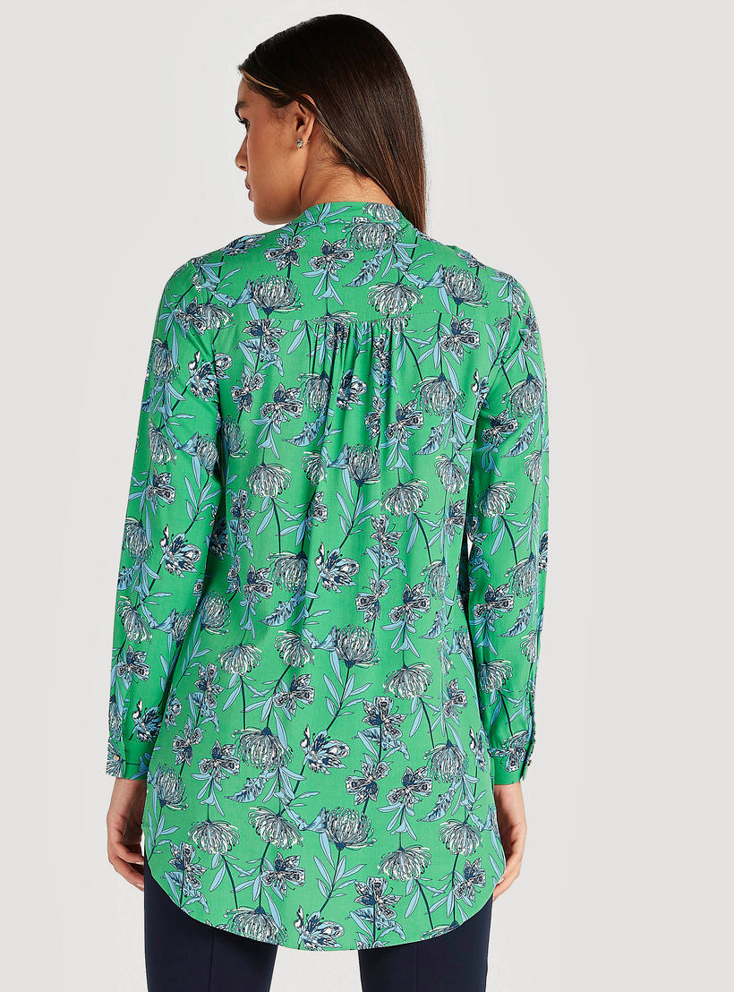 بلوزة طويلة بياقة بأكمام طويلة وطبعات أزهار من آيكونيك-women-clothing-shirtsandblouses-blouses-image-4