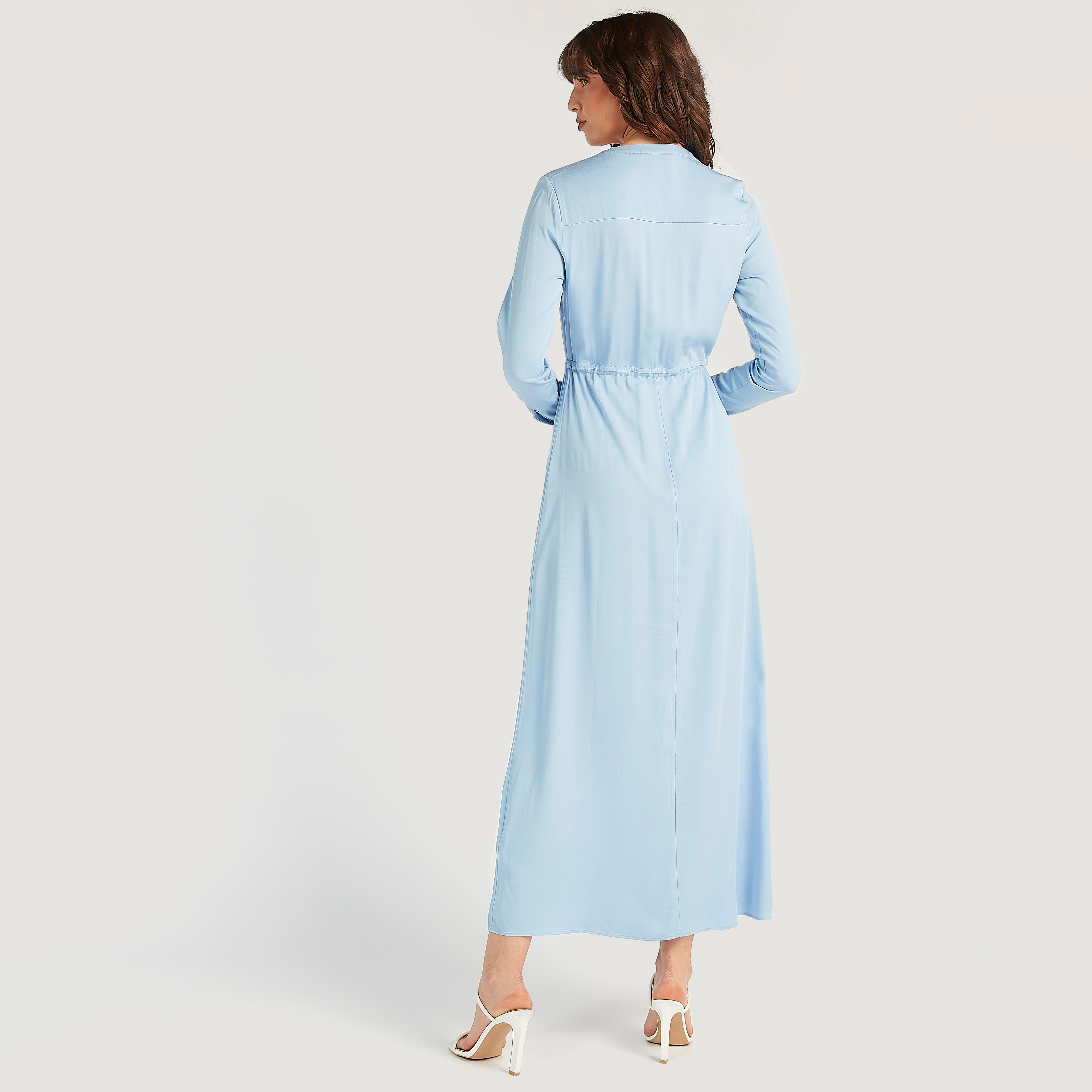 فستان قميص سادة طويل بأكمام طويلة وجيوب بسحّاب من آيكونيك-women-clothing-dresses-image-6