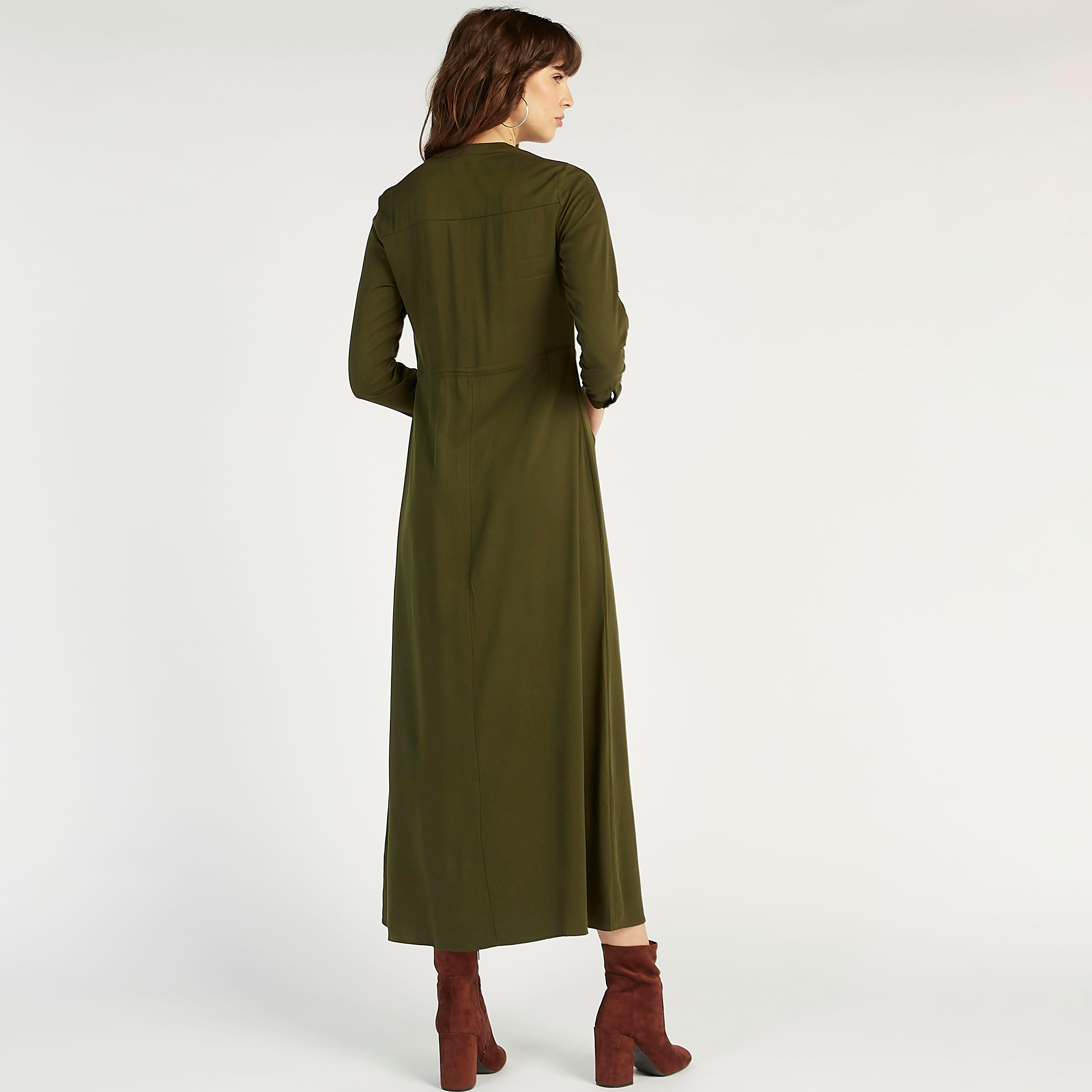 فستان قميص سادة طويل بأكمام طويلة وجيوب بسحّاب من آيكونيك-women-clothing-dresses-image-4