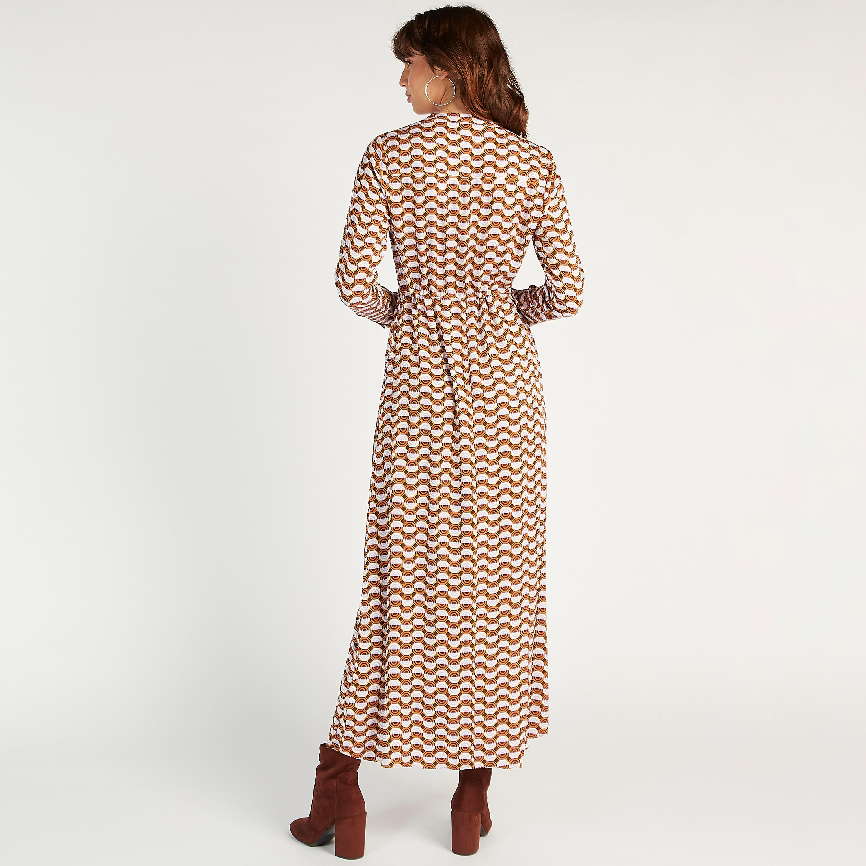 فستان قميص طويل بأكمام طويلة ورباط و طبعات من آيكونيك-women-clothing-dresses-image-4