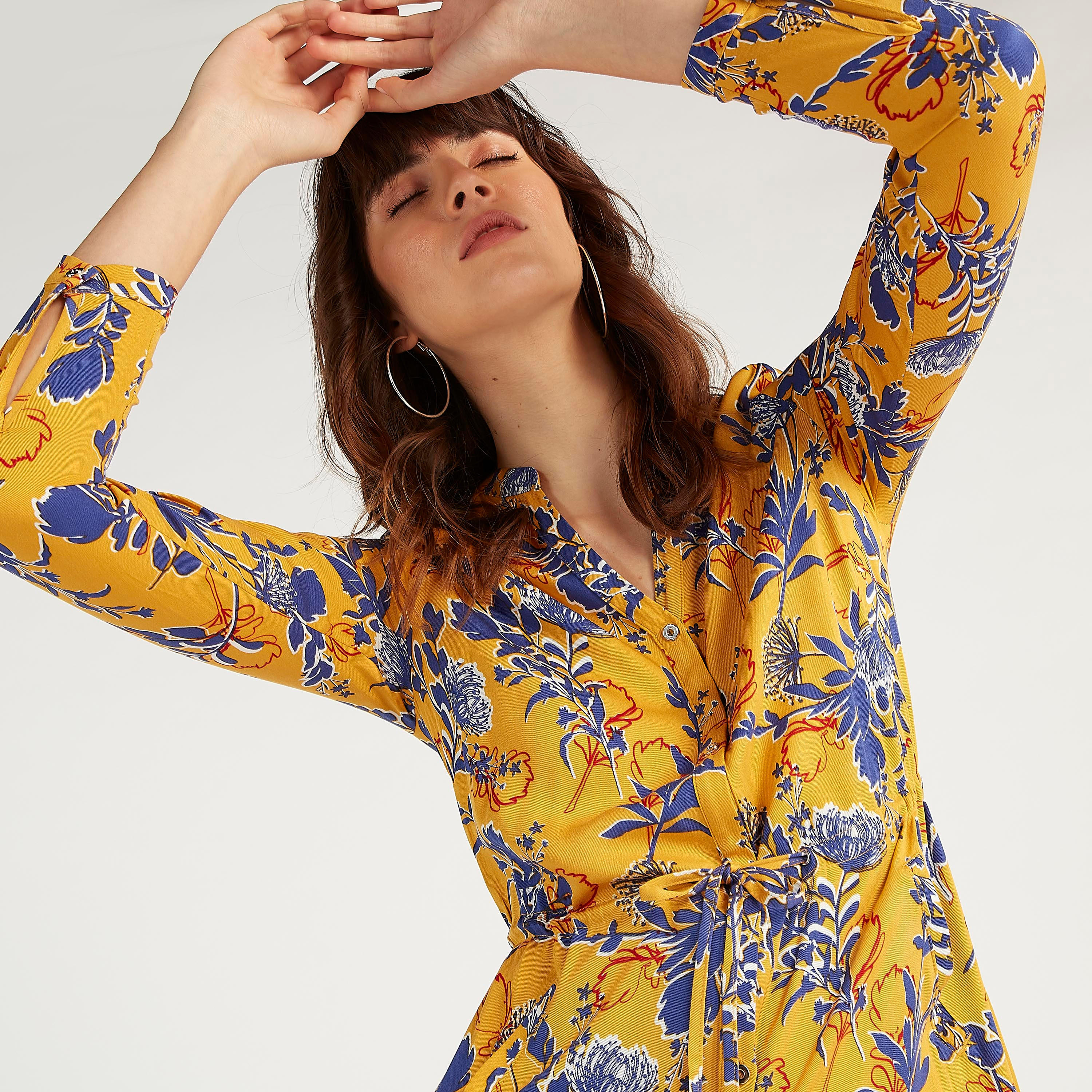 Iconic Floral Print Maxi Shirt Dress with Long Sleeves and Tie-Ups-women-clothing-dresses-image-2