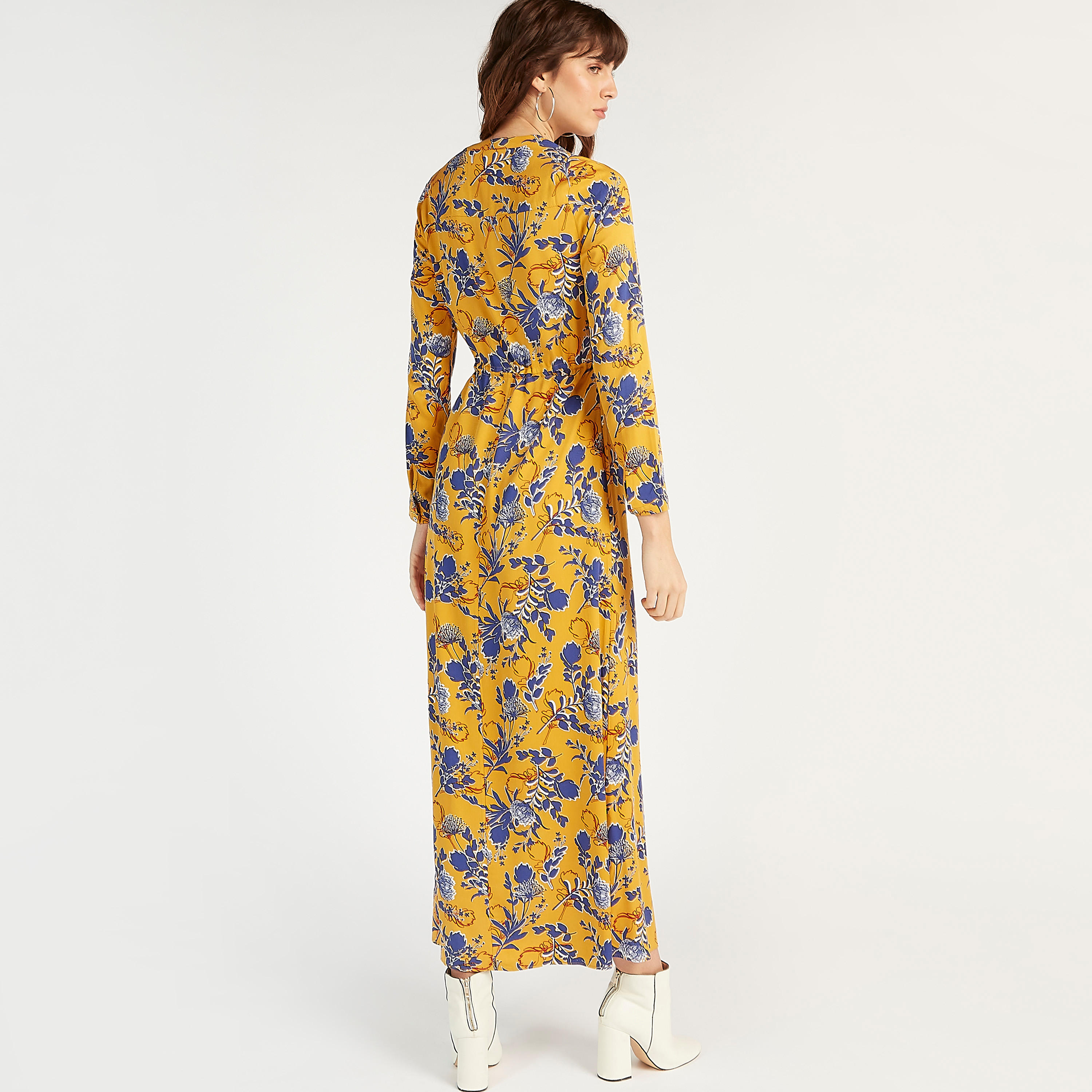 Iconic Floral Print Maxi Shirt Dress with Long Sleeves and Tie-Ups-women-clothing-dresses-image-3