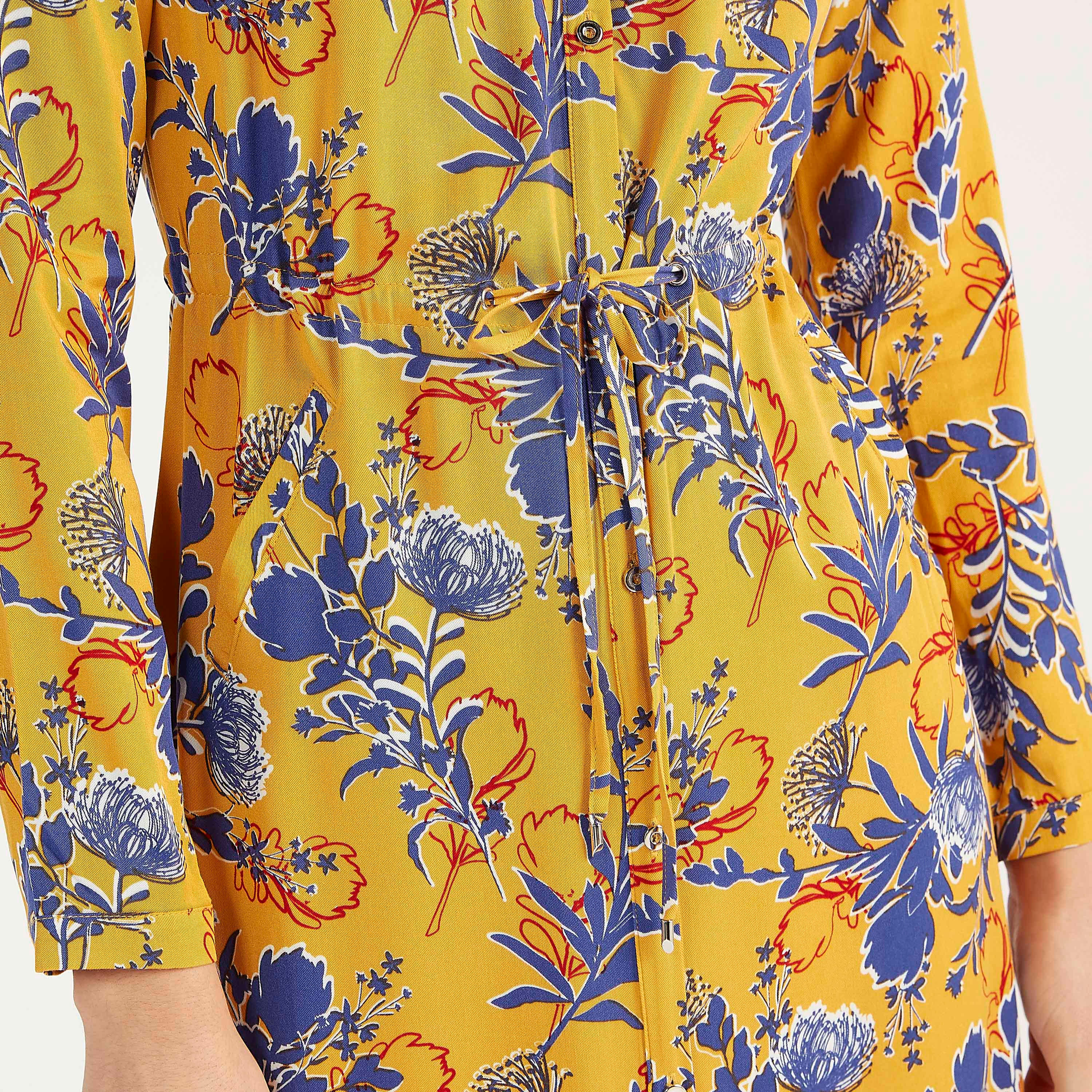 Iconic Floral Print Maxi Shirt Dress with Long Sleeves and Tie-Ups-women-clothing-dresses-image-4