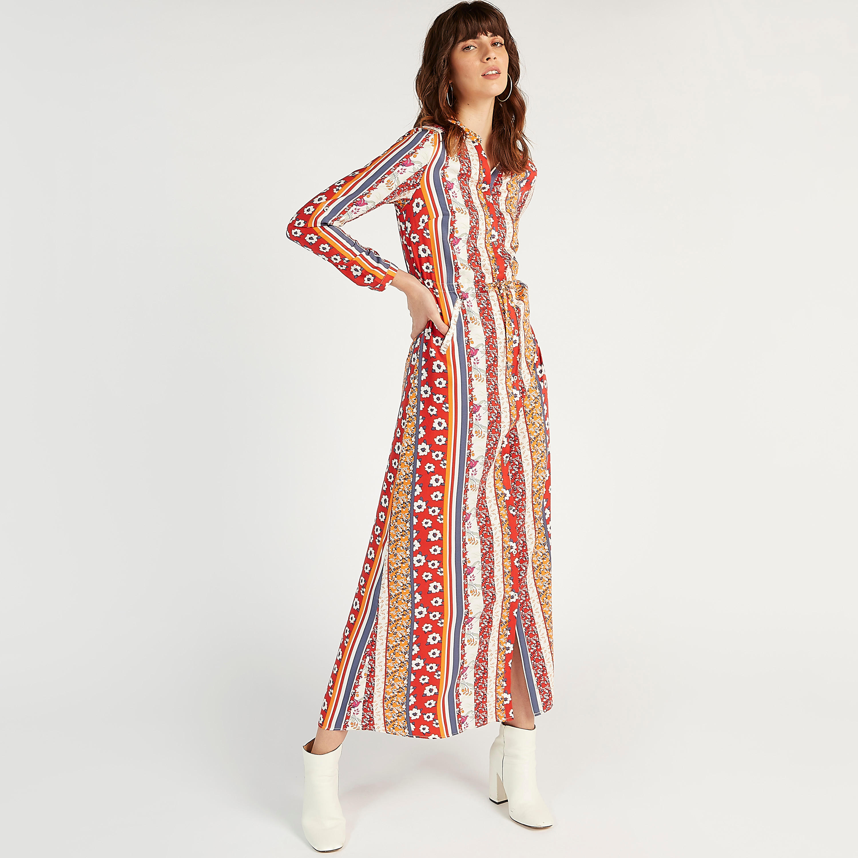 فستان قميص بأكمام طويلة وجيوب وطبعات من أيكونيك-women-clothing-dresses-image-1