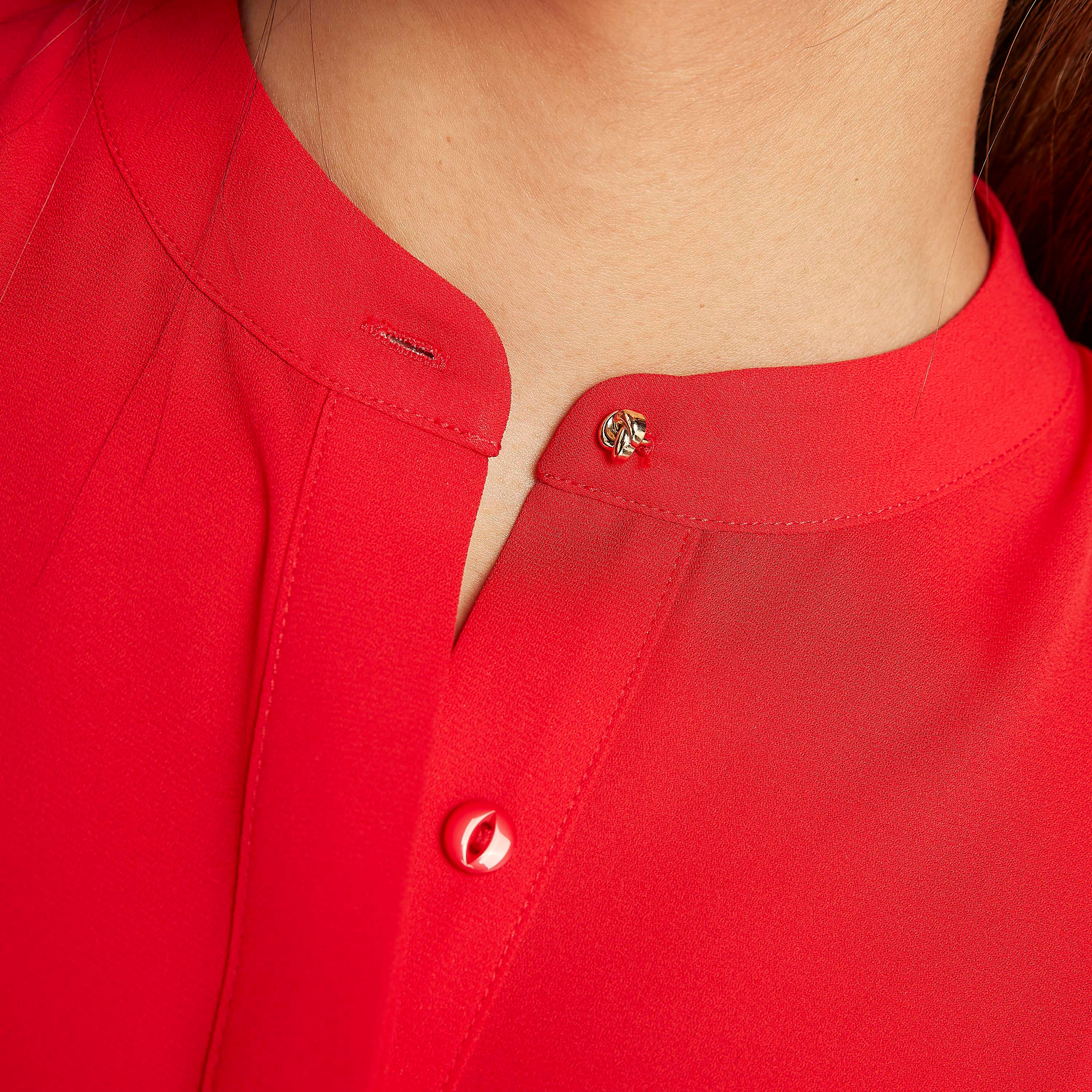 بلوزة طويلة سادة بياقة ماندارين وأكمام طويلة من آيكونيك-women-clothing-shirtsandblouses-blouses-image-4