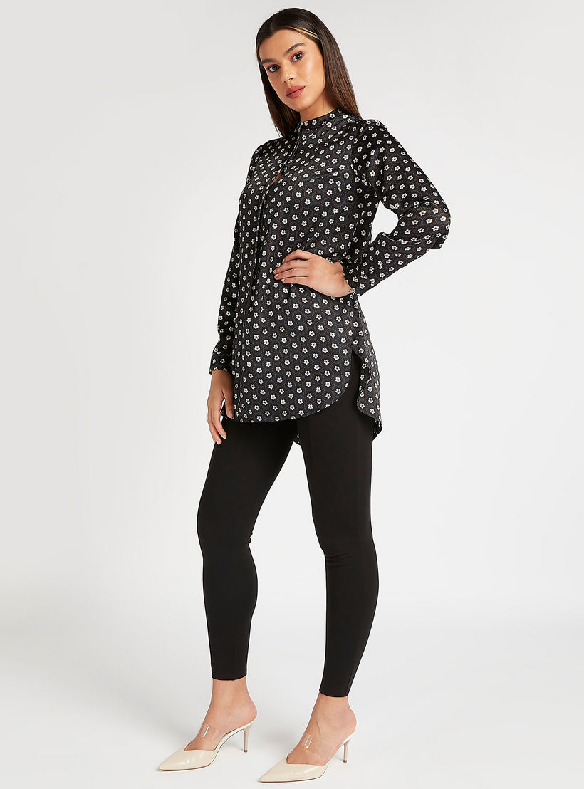 بلوزة طويلة بياقة بأكمام طويلة وطبعات أزهار من آيكونيك-women-clothing-shirtsandblouses-blouses-image-2