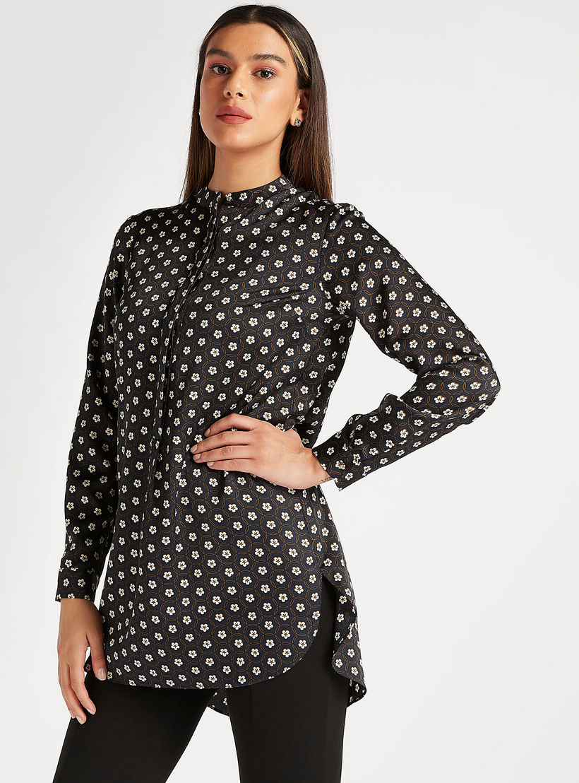 بلوزة طويلة بياقة بأكمام طويلة وطبعات أزهار من آيكونيك-women-clothing-shirtsandblouses-blouses-image-7