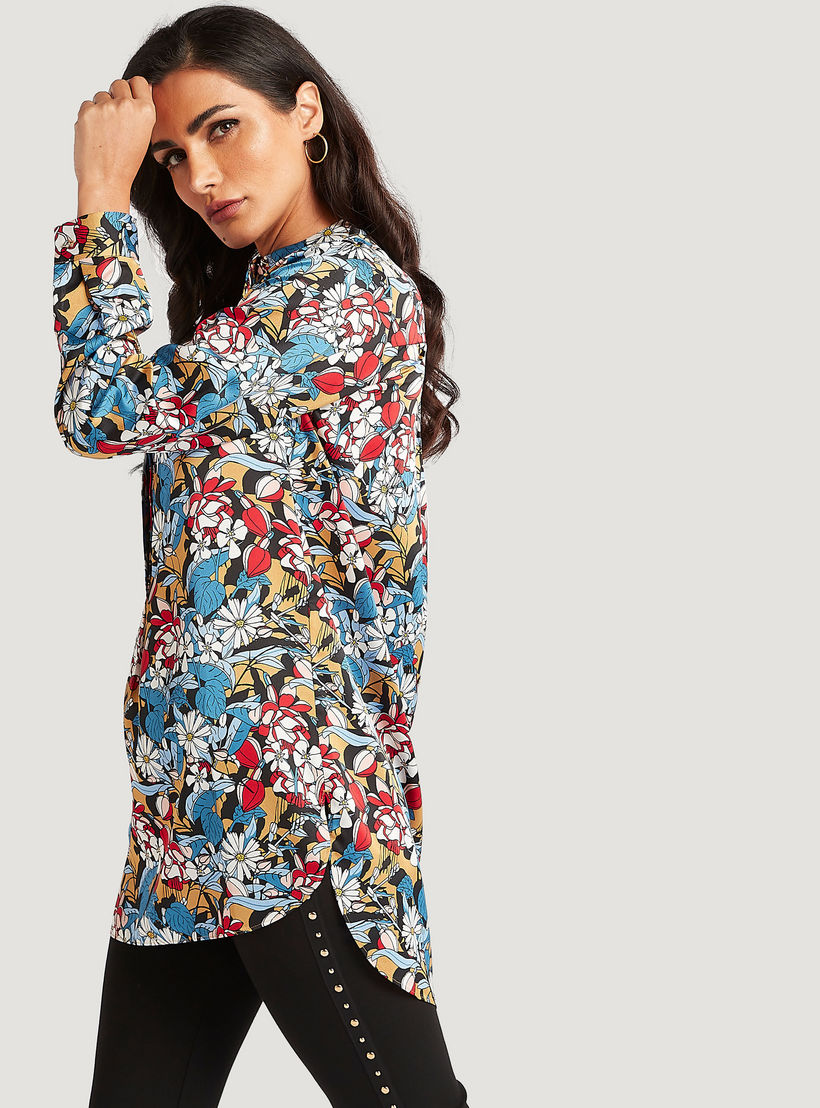 بلوزة طويلة بياقة بأكمام طويلة وطبعات أزهار من آيكونيك-women-clothing-shirtsandblouses-blouses-image-6