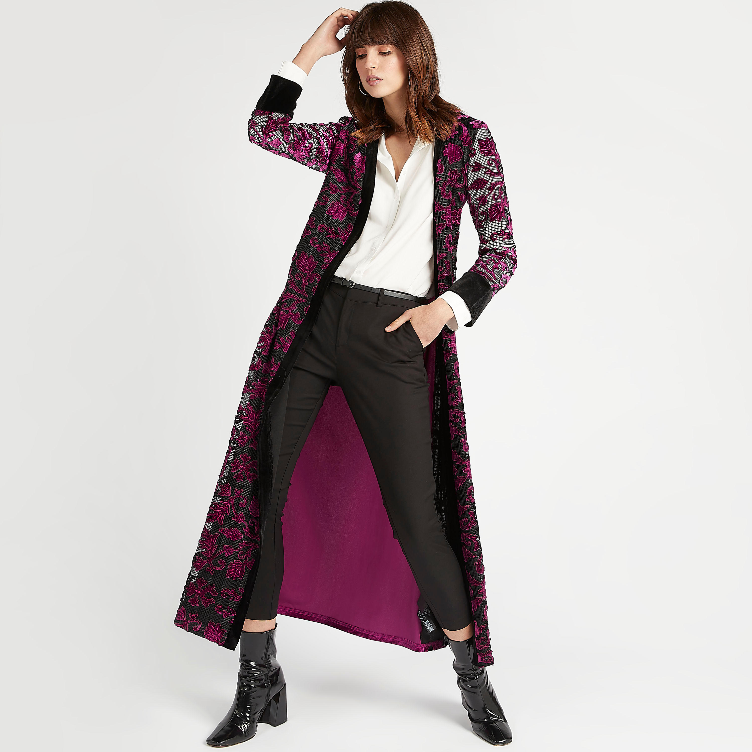 روب طويل بارز الملمس بأكمام طويلة وخصر بحزام-women-clothing-shirtsandblouses-blouses-image-2