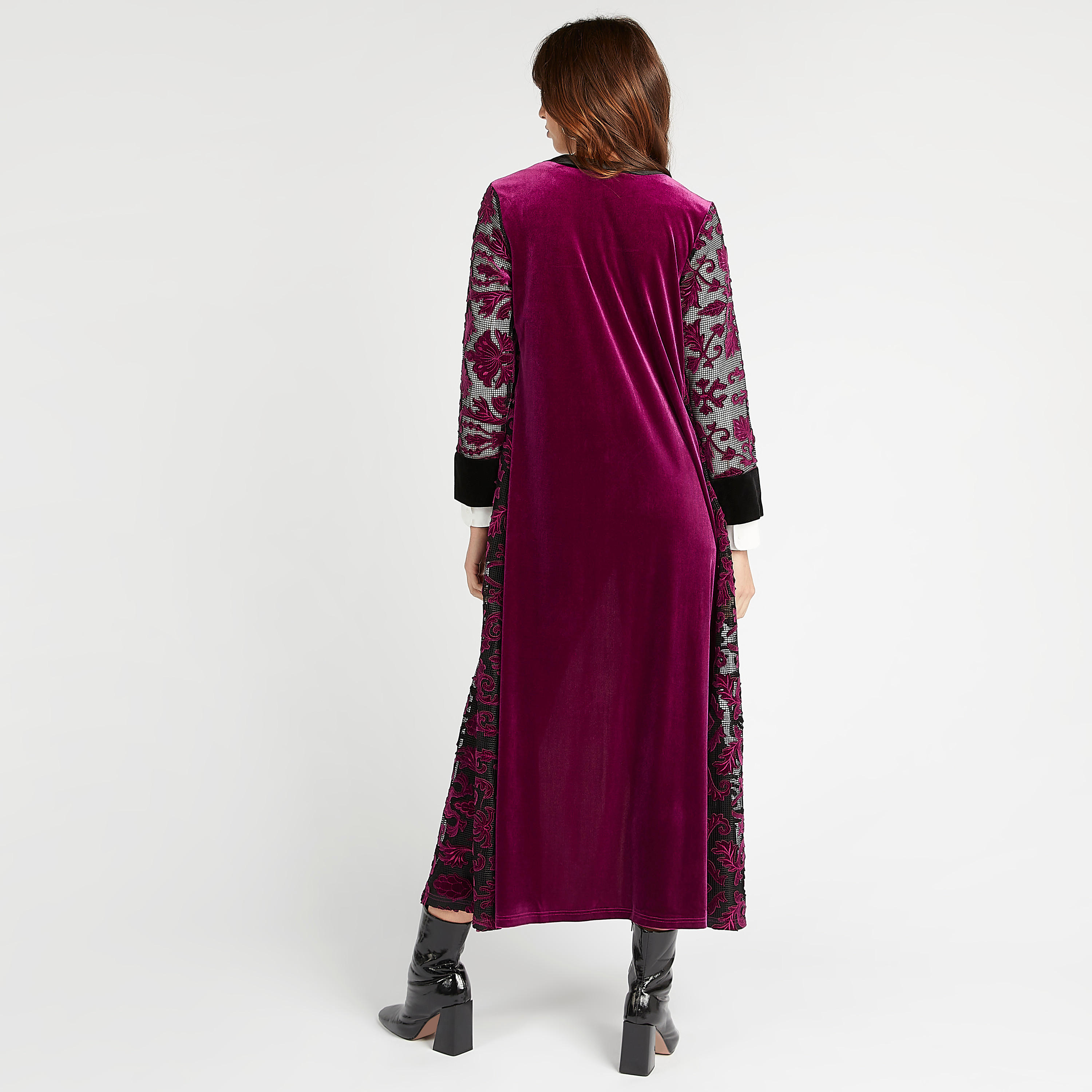 روب طويل بارز الملمس بأكمام طويلة وخصر بحزام-women-clothing-shirtsandblouses-blouses-image-4