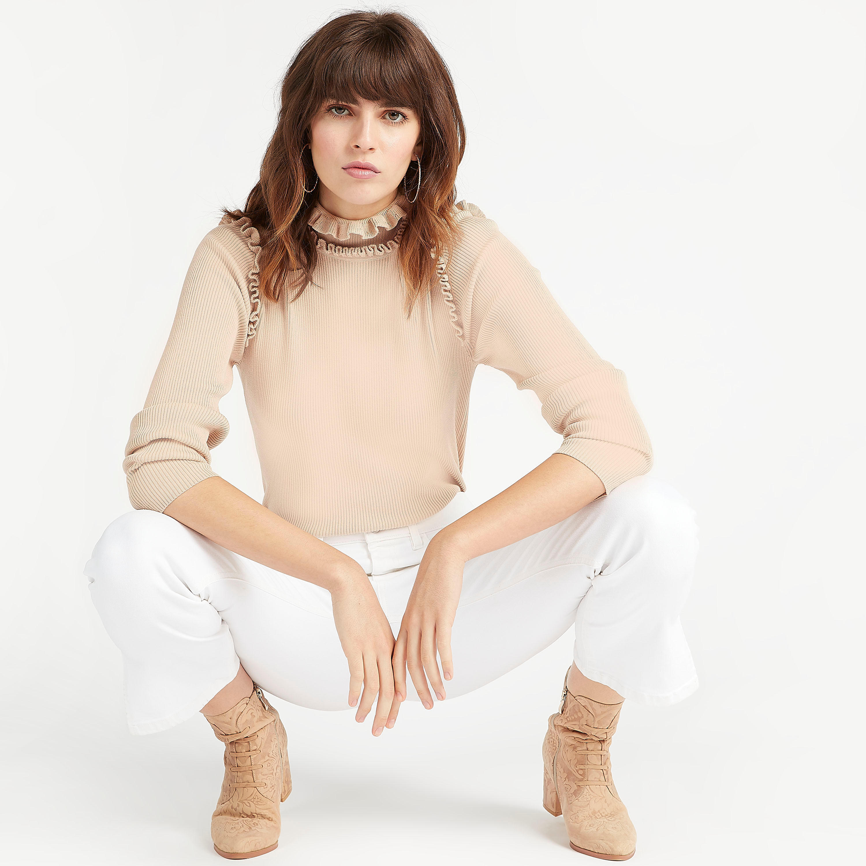 كنزة بارزة الملمس بياقة عالية وأكمام طويلة وتفاصيل كشكش من آيكونيك-women-clothing-cardigansandjumpers-jumpers-image-3