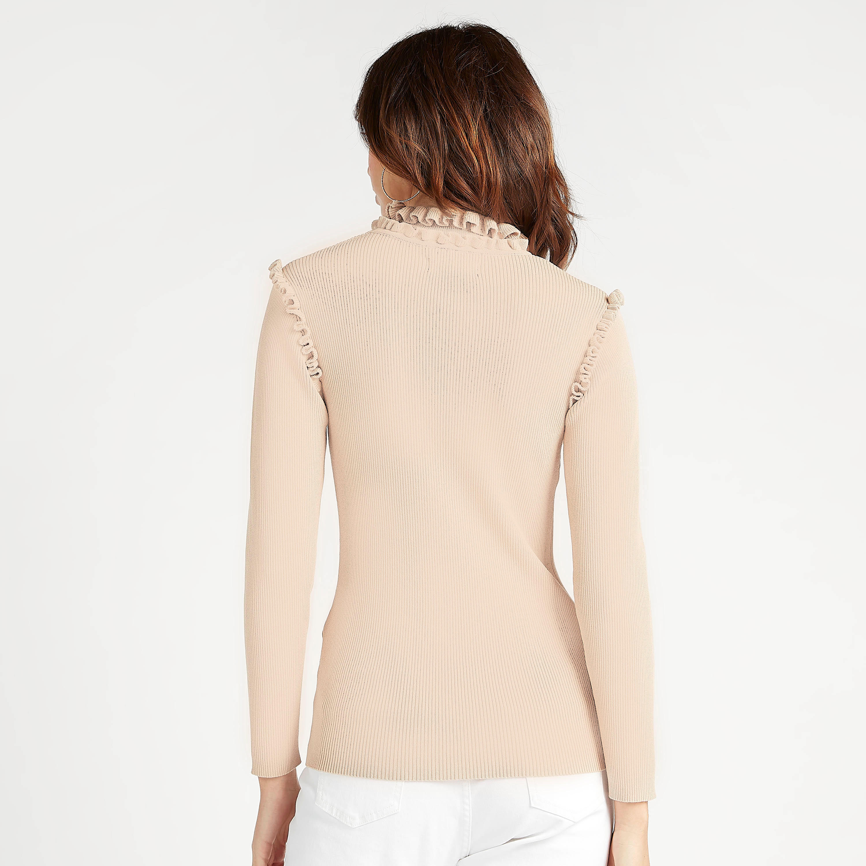 كنزة بارزة الملمس بياقة عالية وأكمام طويلة وتفاصيل كشكش من آيكونيك-women-clothing-cardigansandjumpers-jumpers-image-5