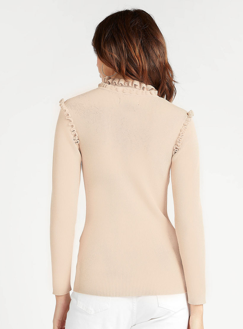 كنزة بارزة الملمس بياقة عالية وأكمام طويلة وتفاصيل كشكش من آيكونيك-women-clothing-cardigansandjumpers-jumpers-image-5