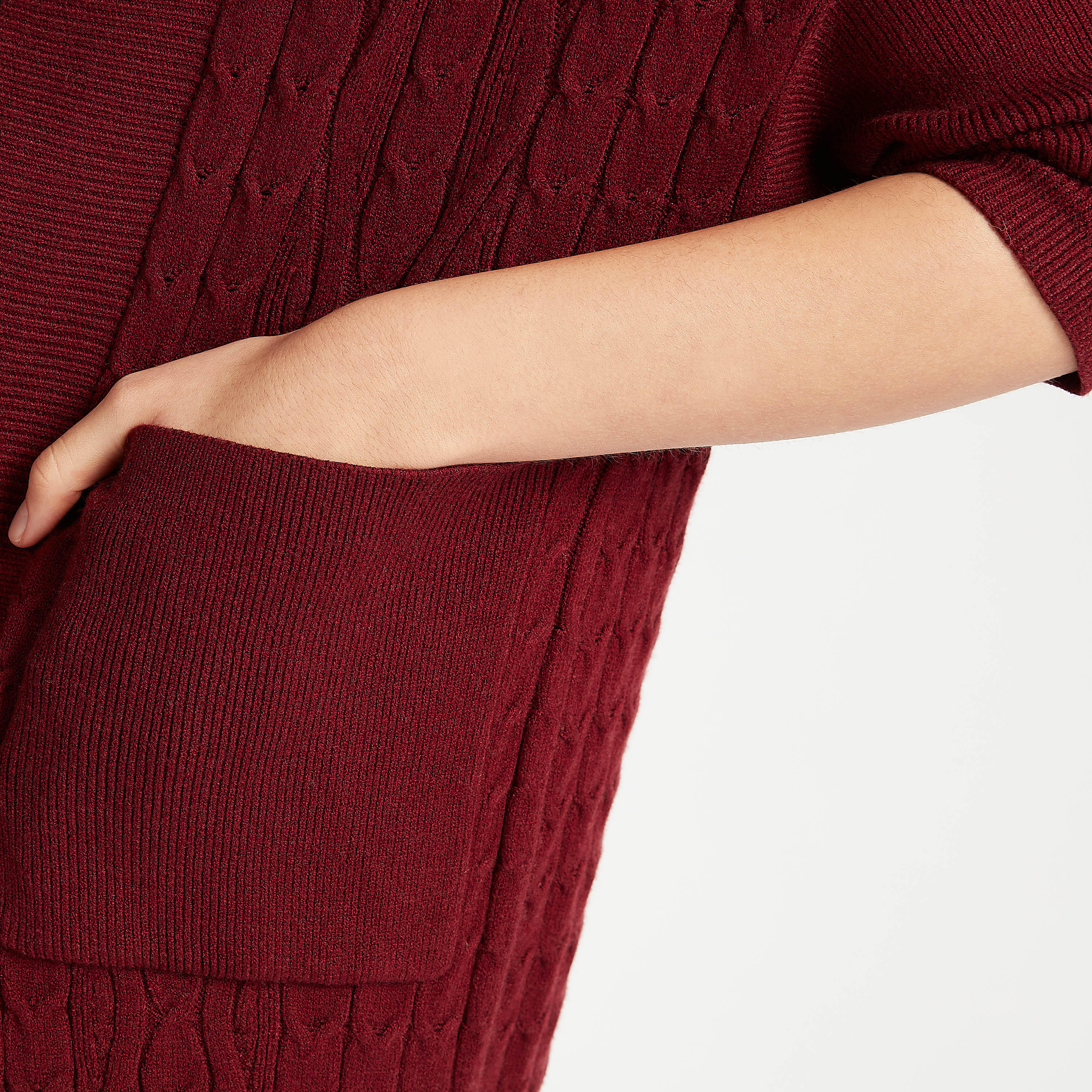كارديجن مستدام طويل بارز الملمس مع ياقة منسدلة وجيوب-women-winterwear-cardigansandjumpers-cardigans-image-4