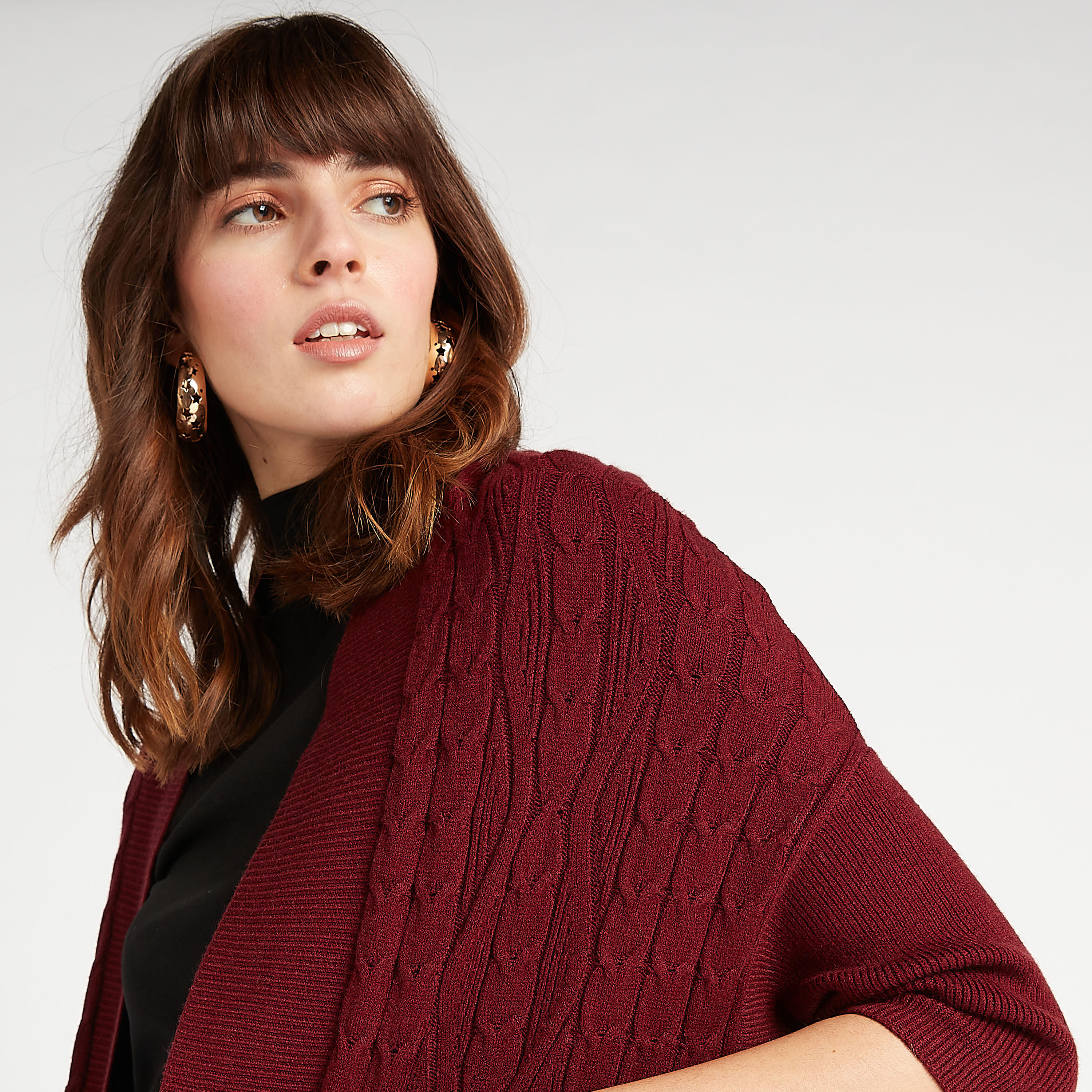 كارديجن مستدام طويل بارز الملمس مع ياقة منسدلة وجيوب-women-winterwear-cardigansandjumpers-cardigans-image-7