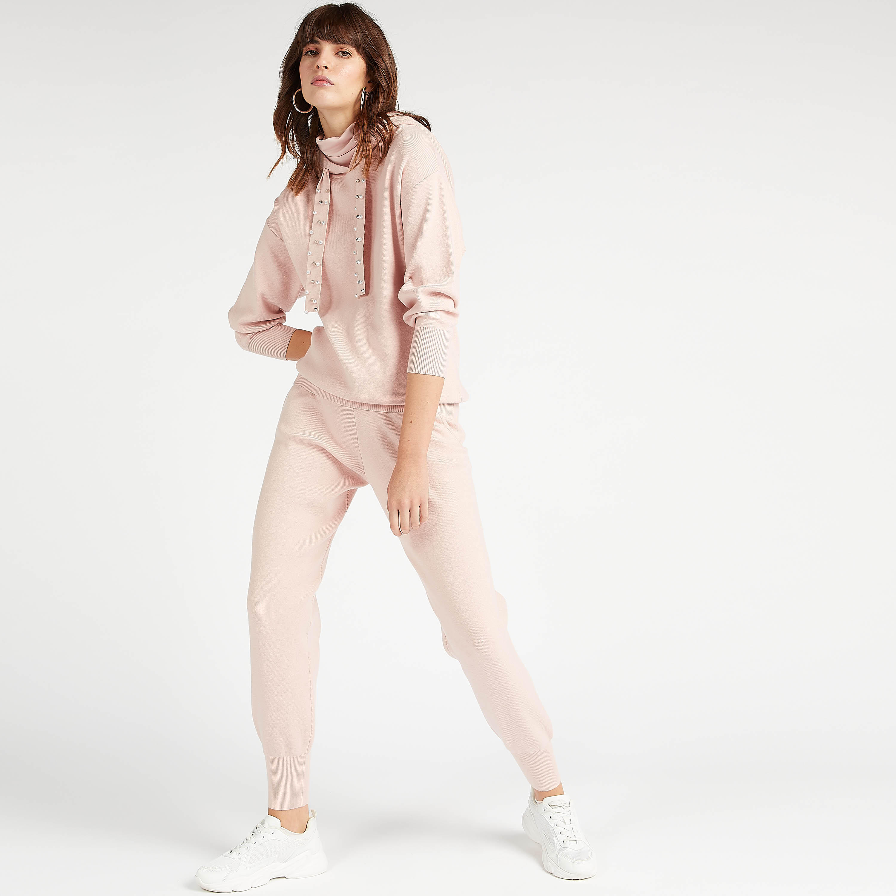 بنطلون رياضي بارز الملمس برباط إغلاق وجيوب بسحّاب-women-clothing-bottoms-joggers-image-1