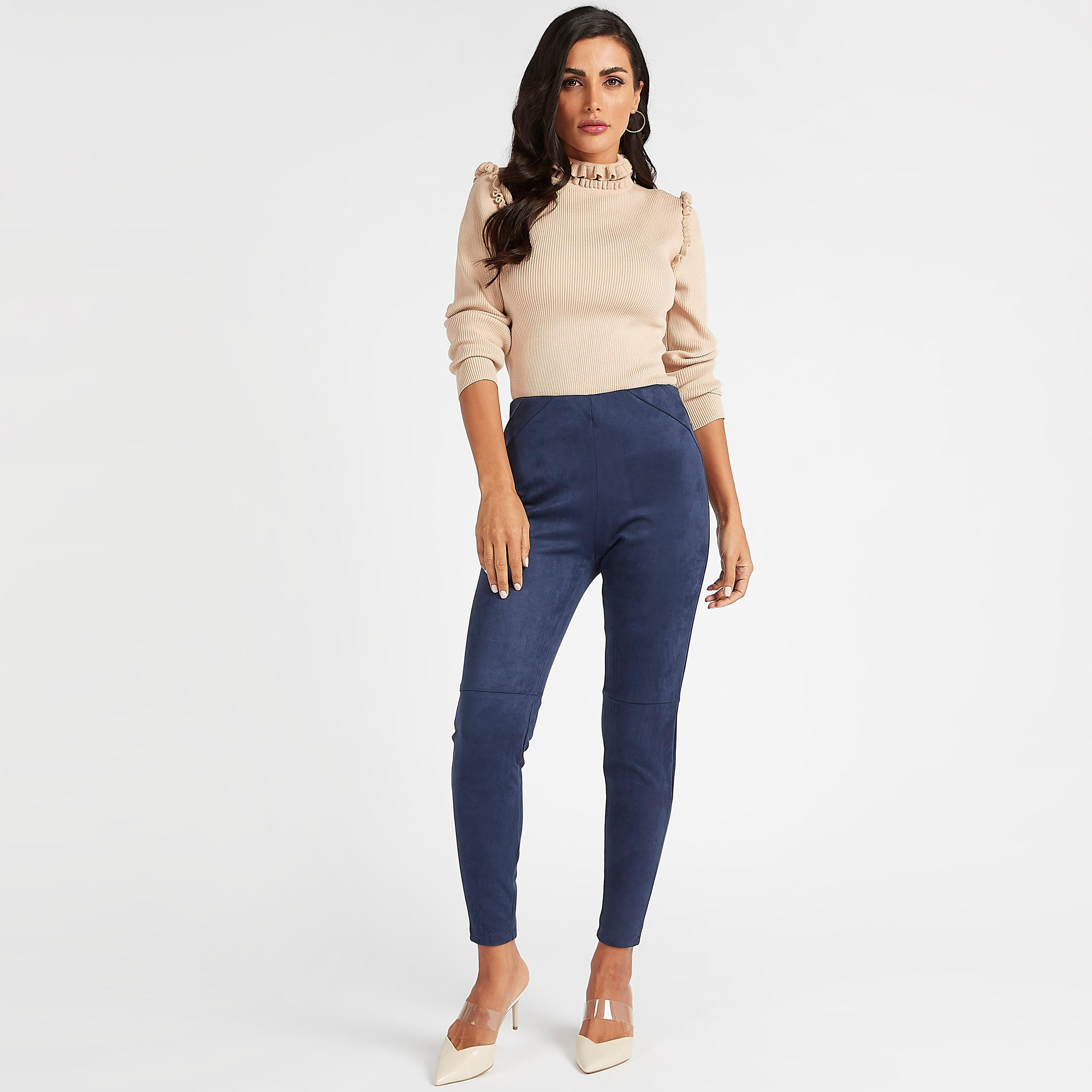 بنطلون تريقنز سكيني بطول الكاحل مع تفاصيل لوح وخصر متوسّط الارتفاع من آيكونيك-women-clothing-bottoms-leggings-image-2