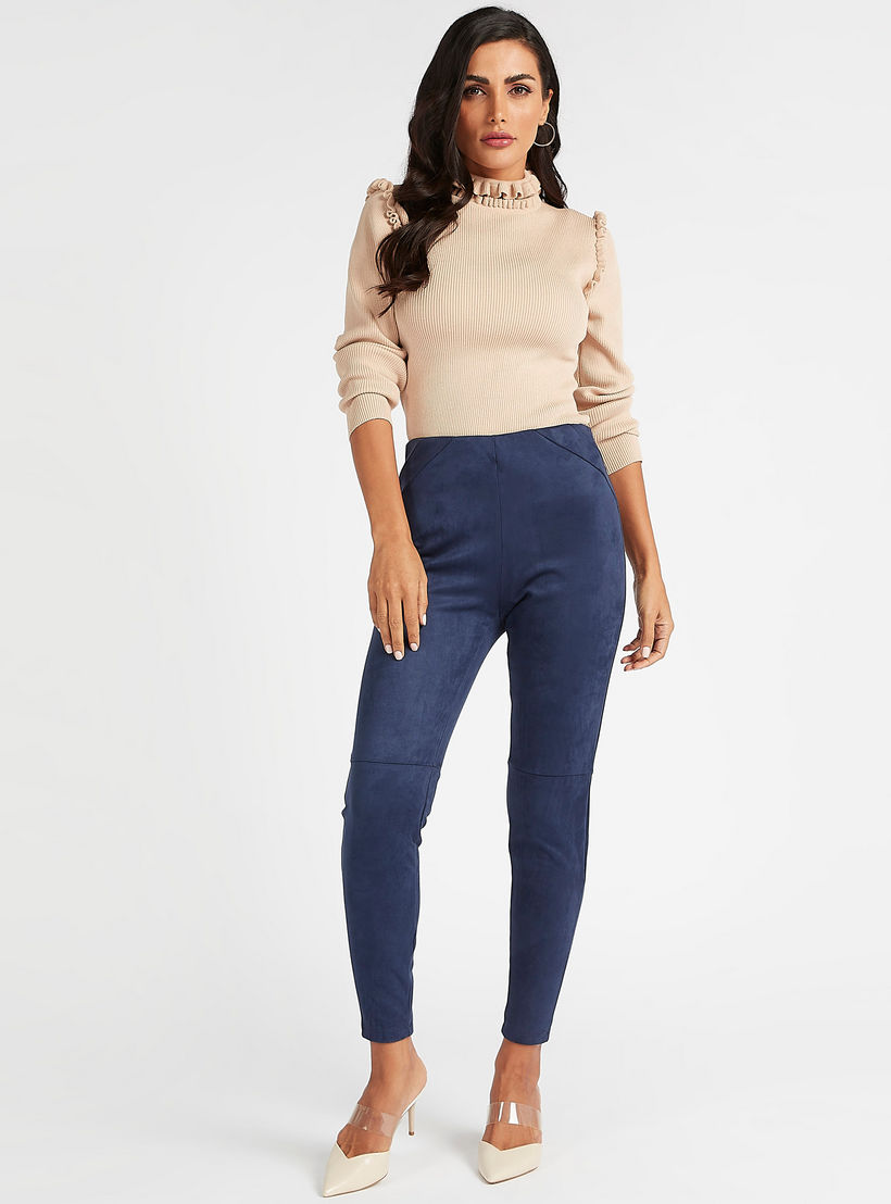 بنطلون تريقنز سكيني بطول الكاحل مع تفاصيل لوح وخصر متوسّط الارتفاع من آيكونيك-women-clothing-bottoms-leggings-image-2